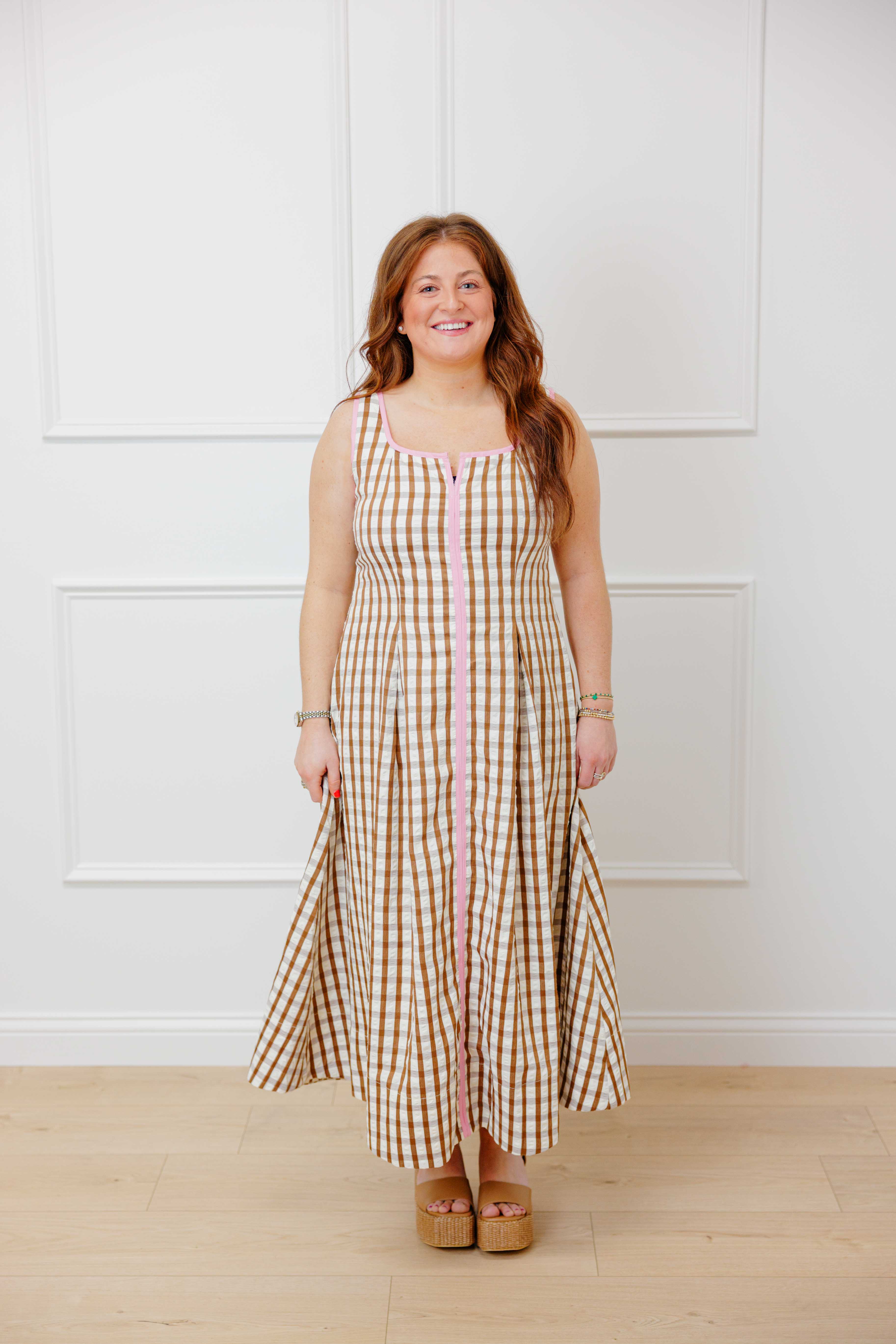 Gingham Contrast Midi Dress