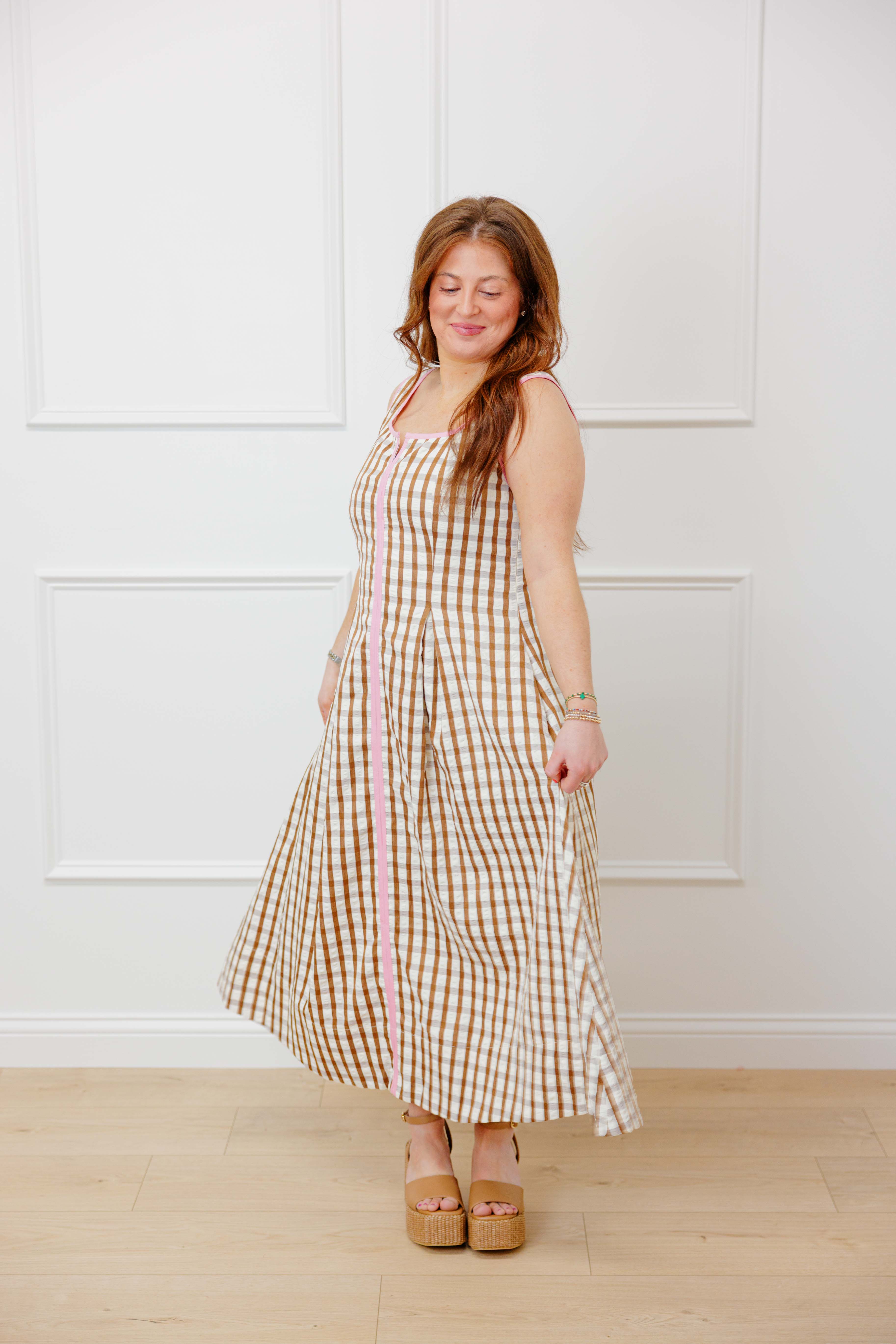 Gingham Contrast Midi Dress