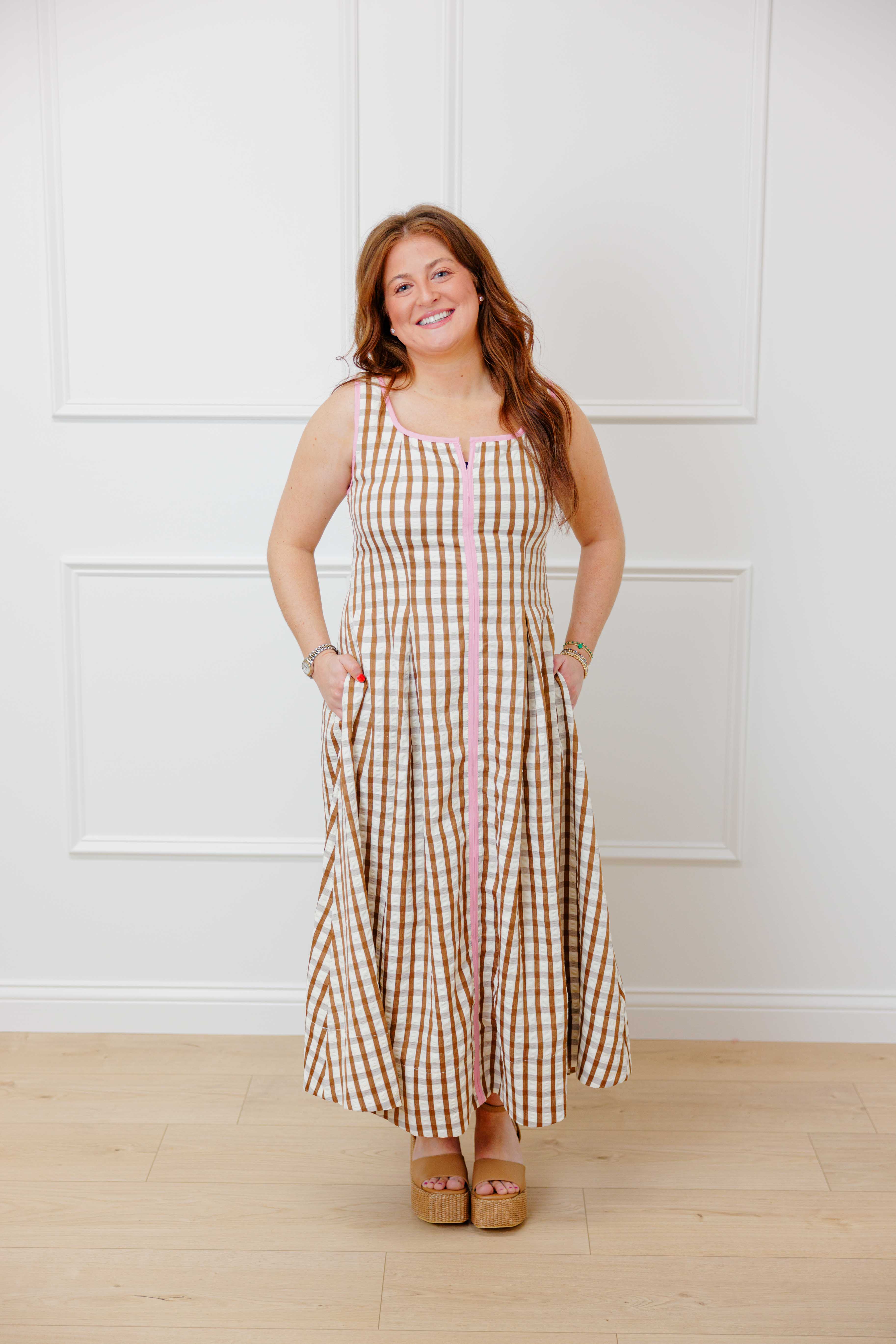Gingham Contrast Midi Dress
