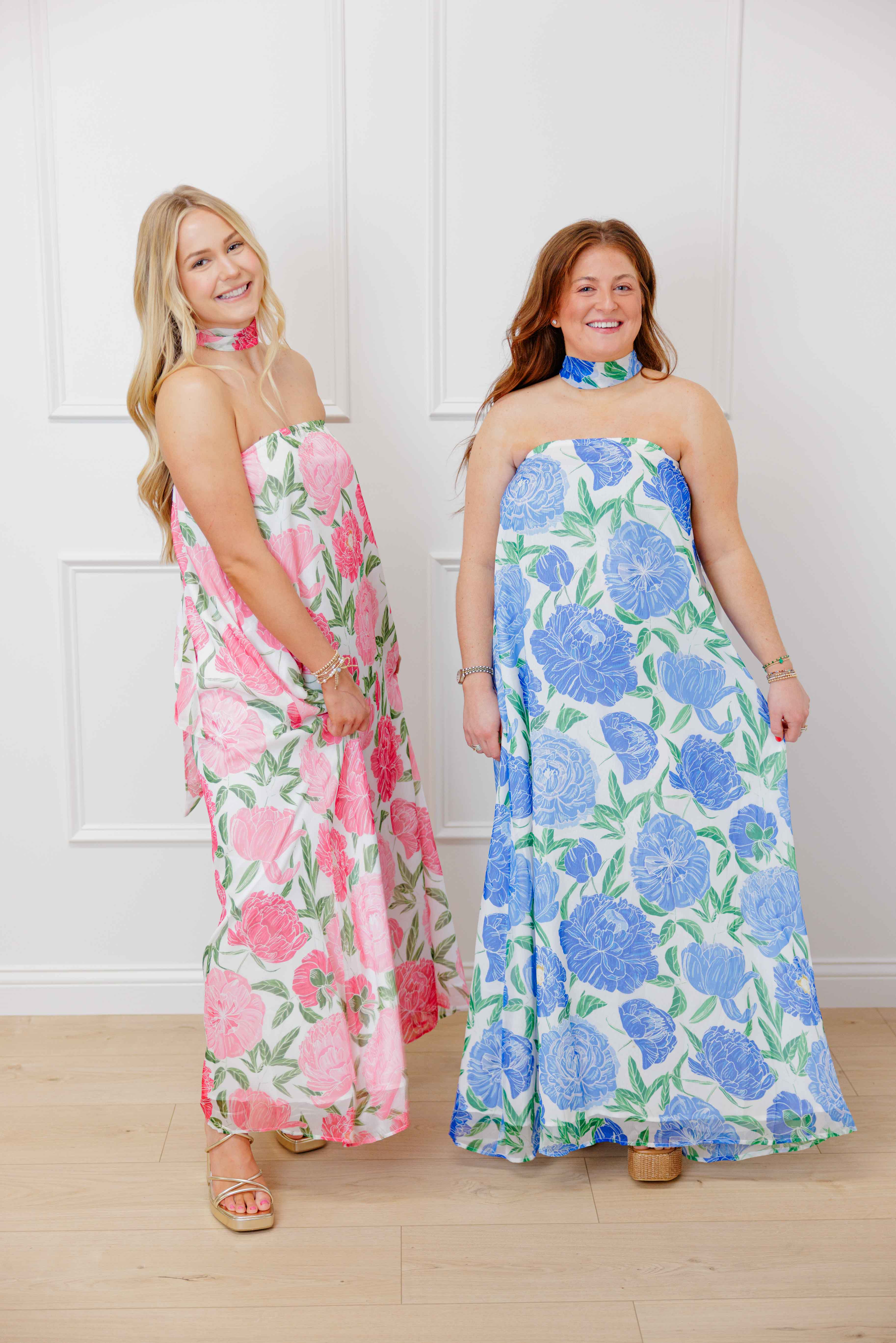 Strapless Floral Scarf Maxi Dress