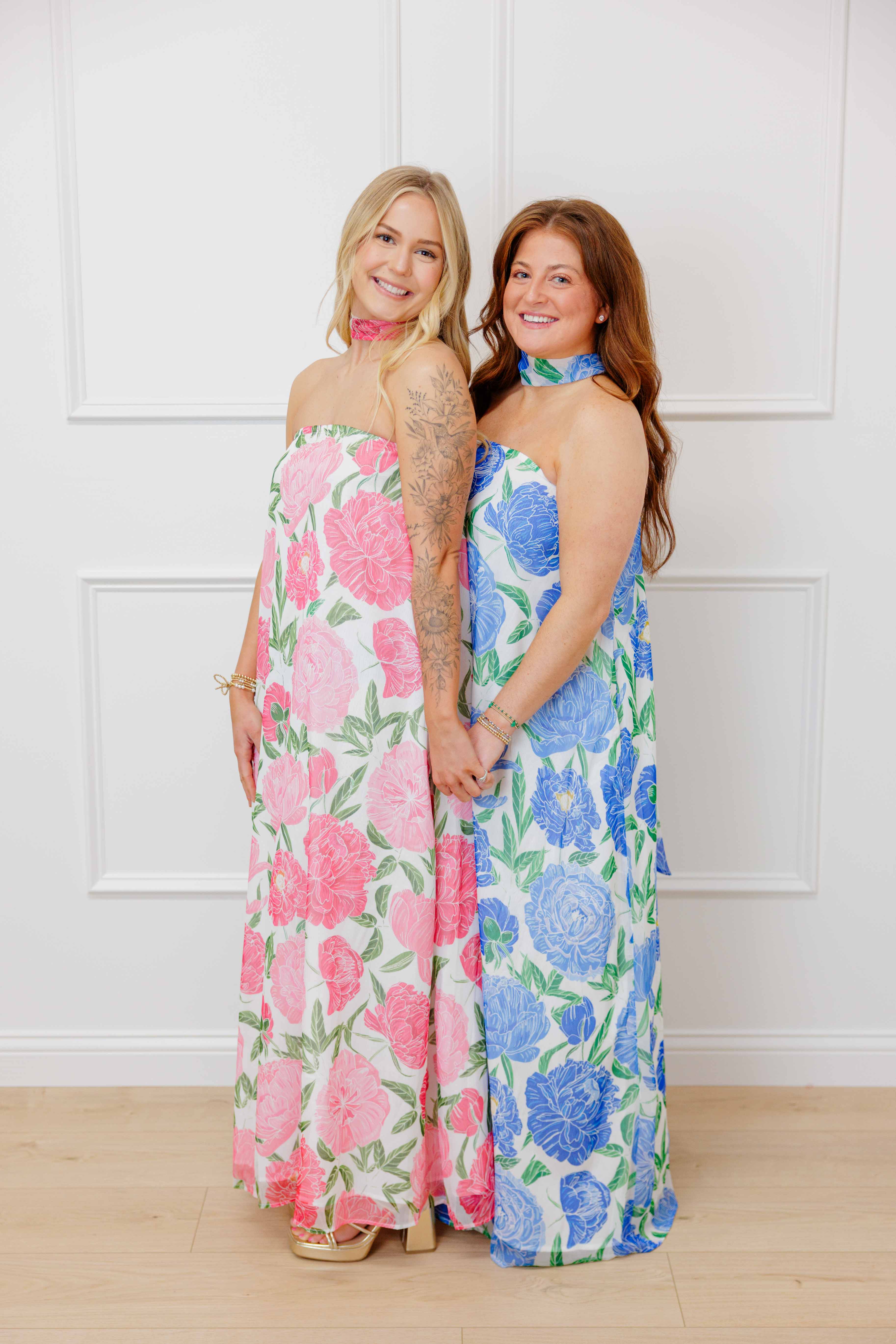 Strapless Floral Scarf Maxi Dress
