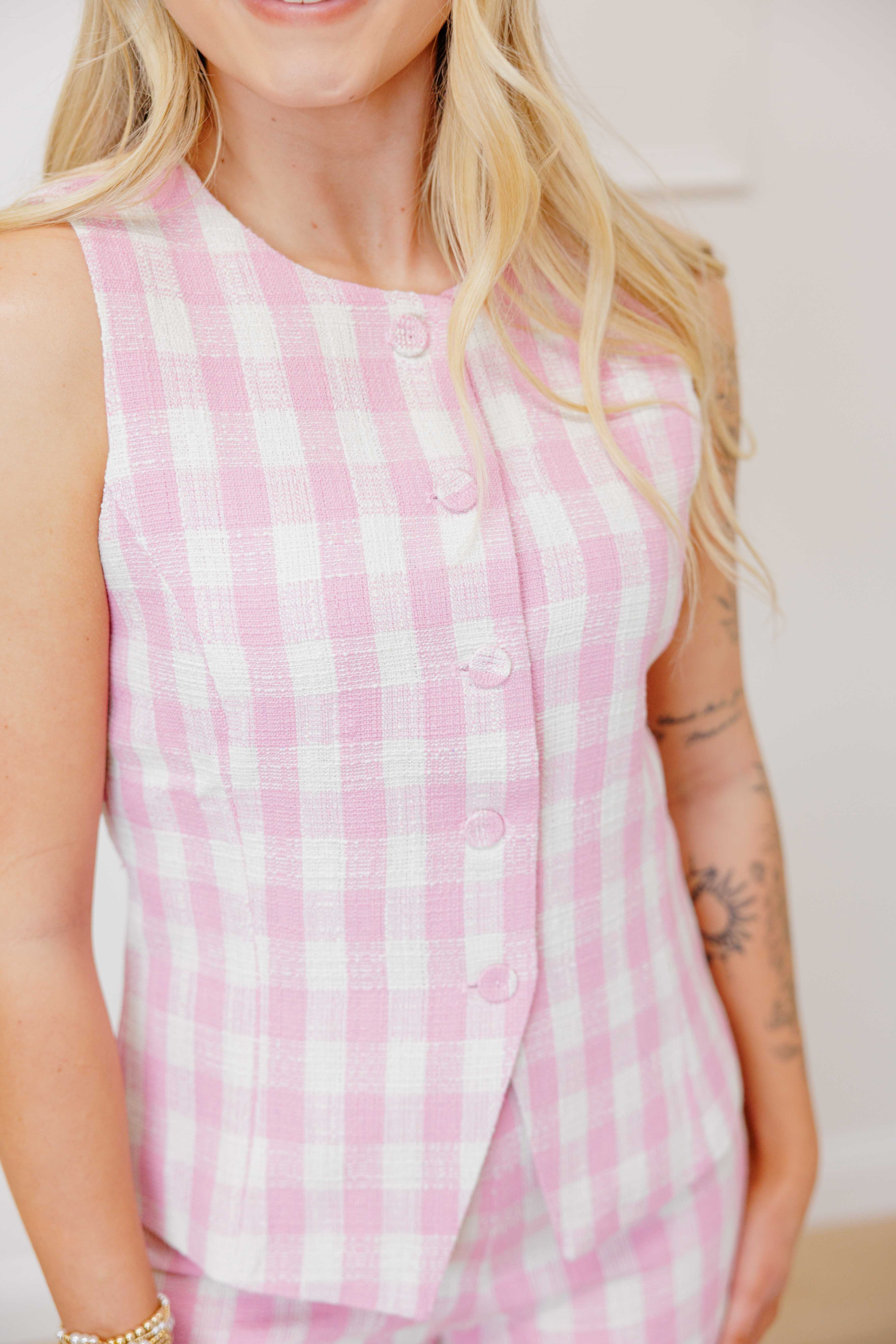 Pink Gingham Tailored Set