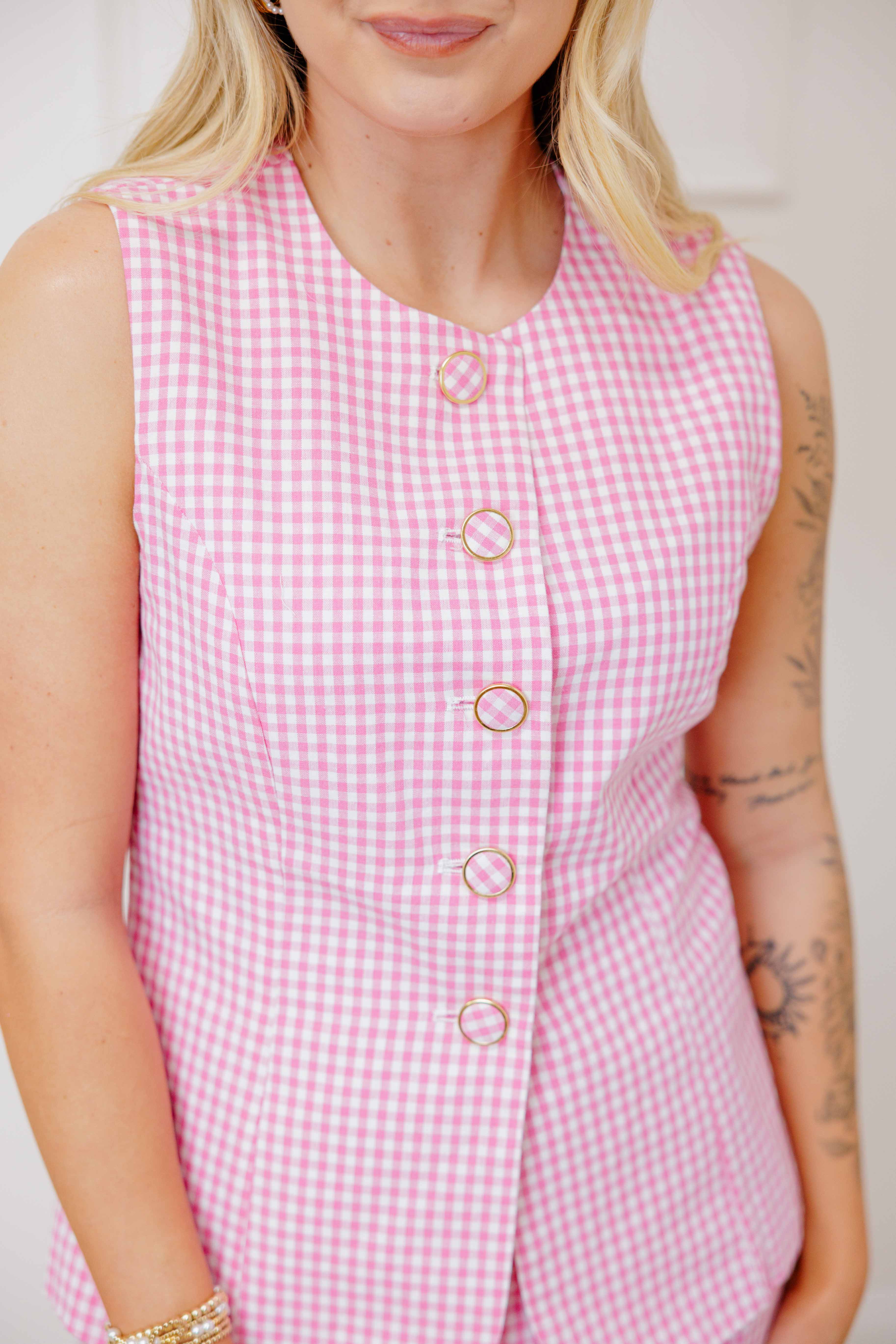 Pink Gingham Romper Dress