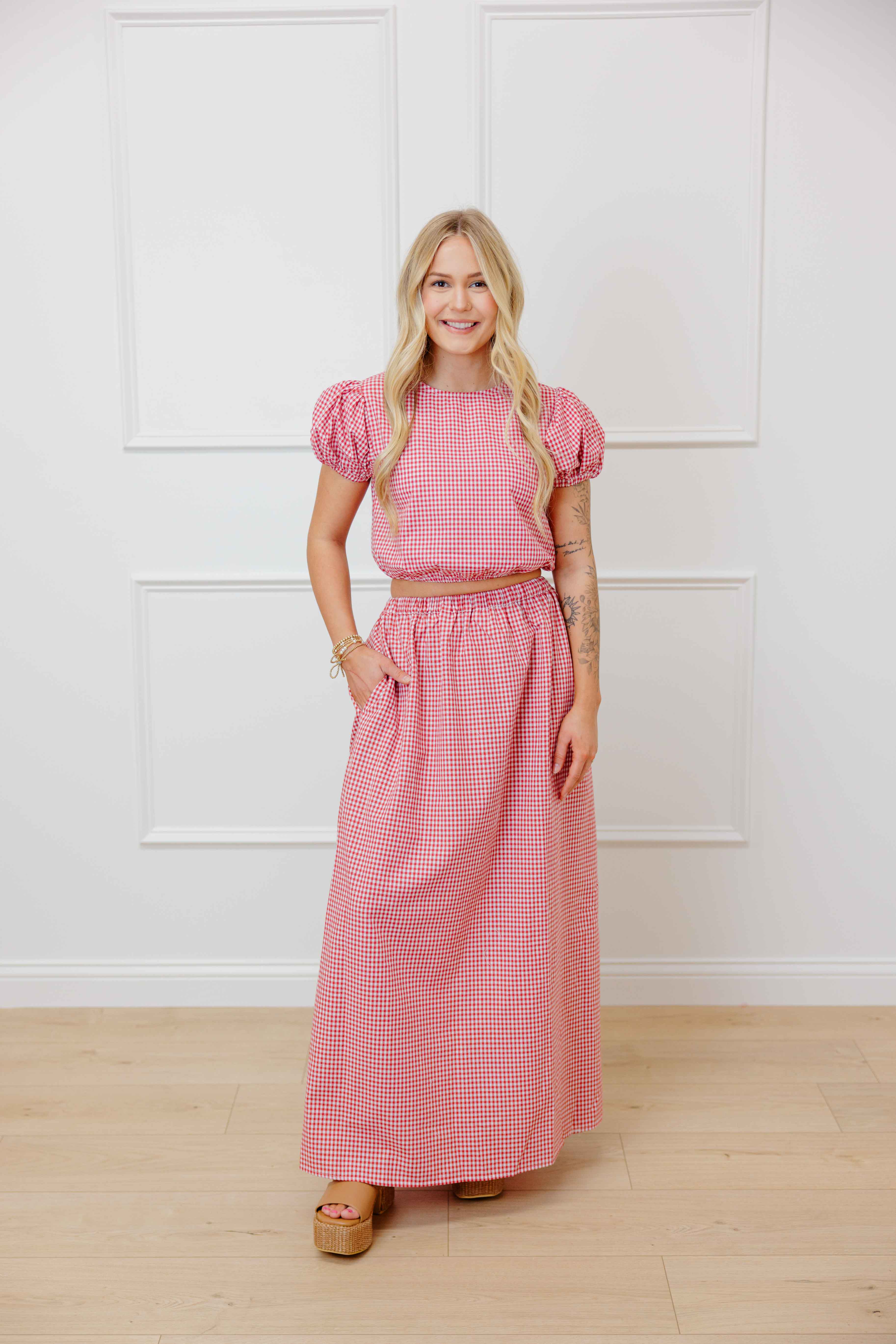 Red Gingham Skirt Set