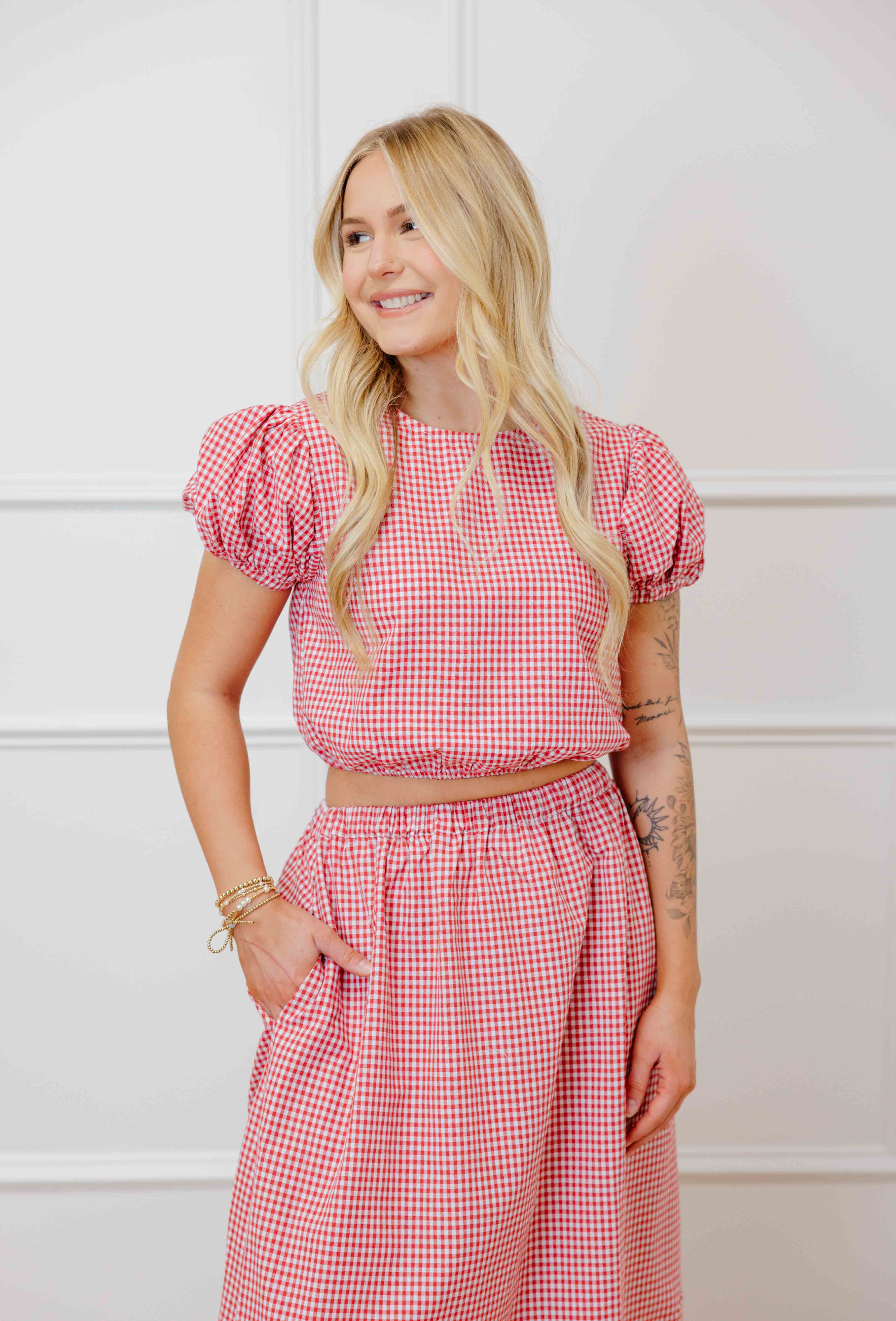 Red Gingham Skirt Set