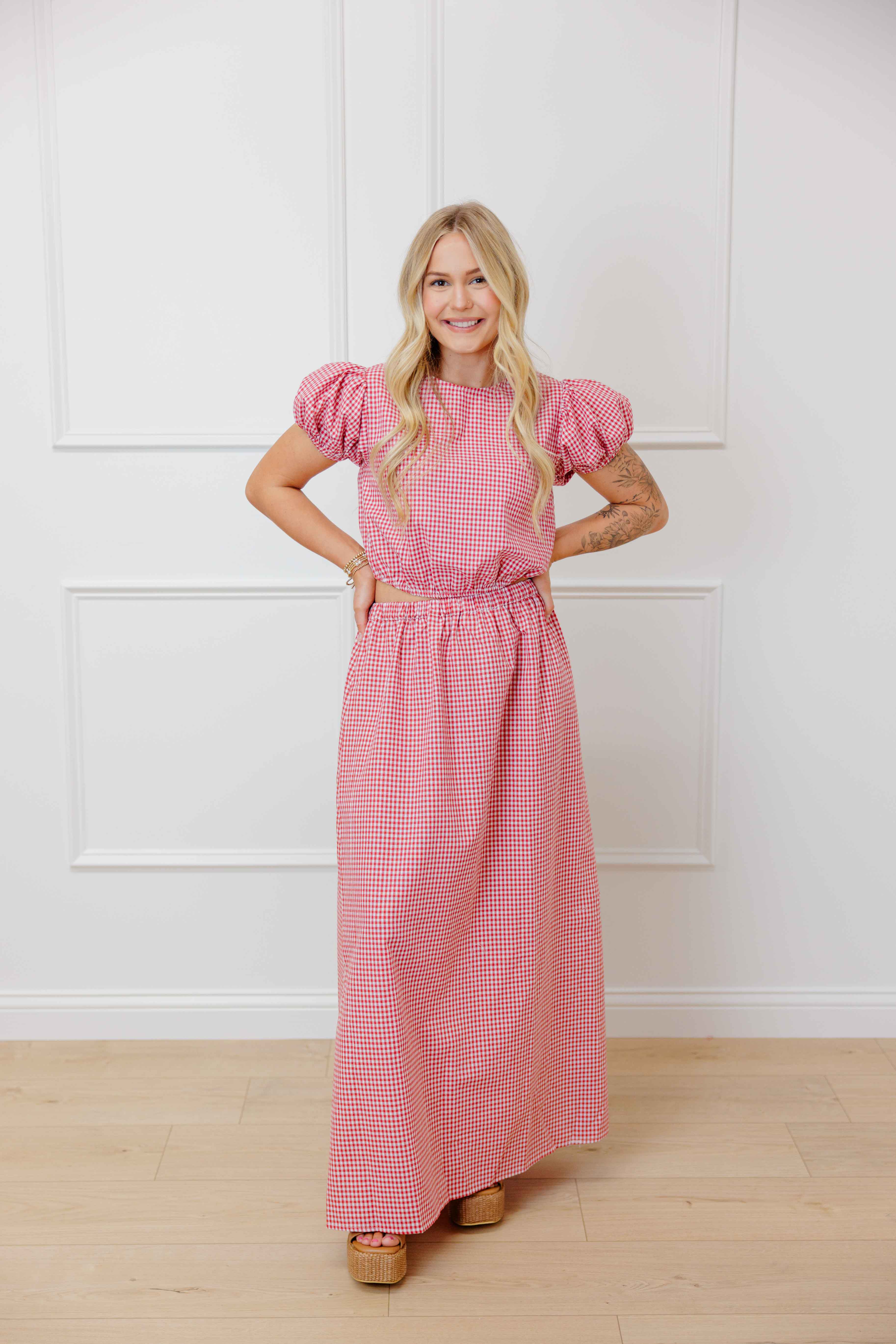 Red Gingham Skirt Set