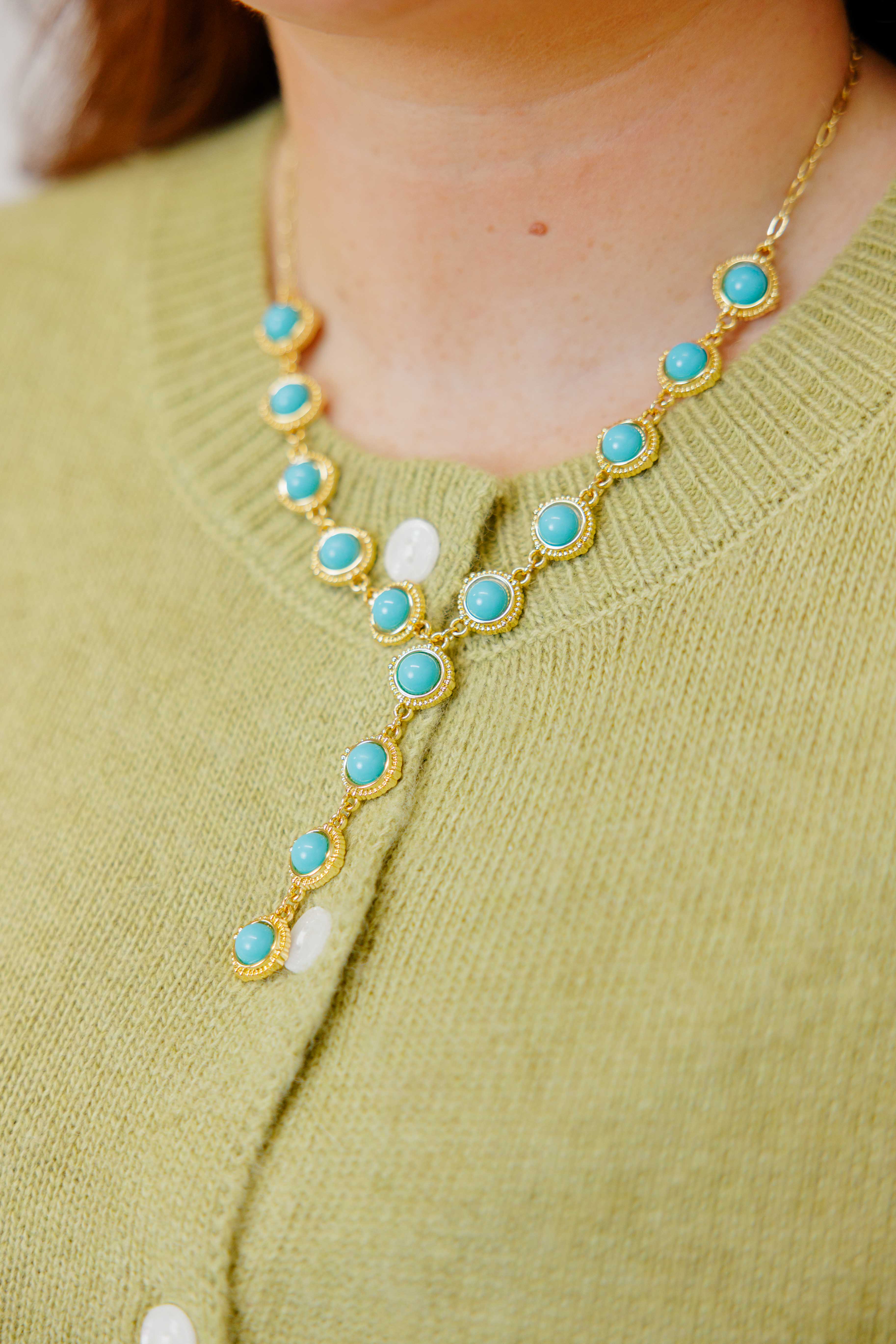 Turquoise Cascade Gold Necklace
