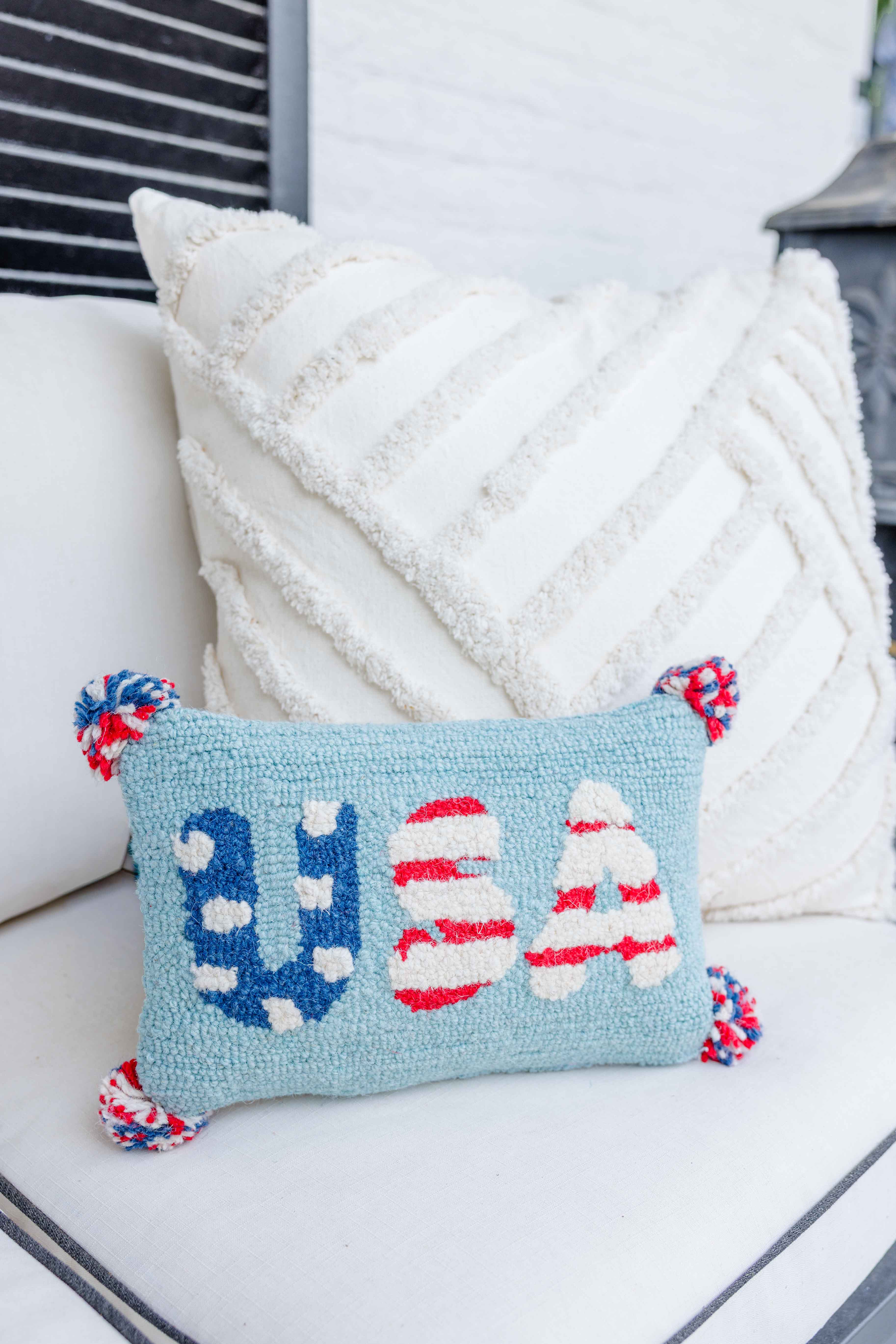 USA With Pom Poms Hook Pillow