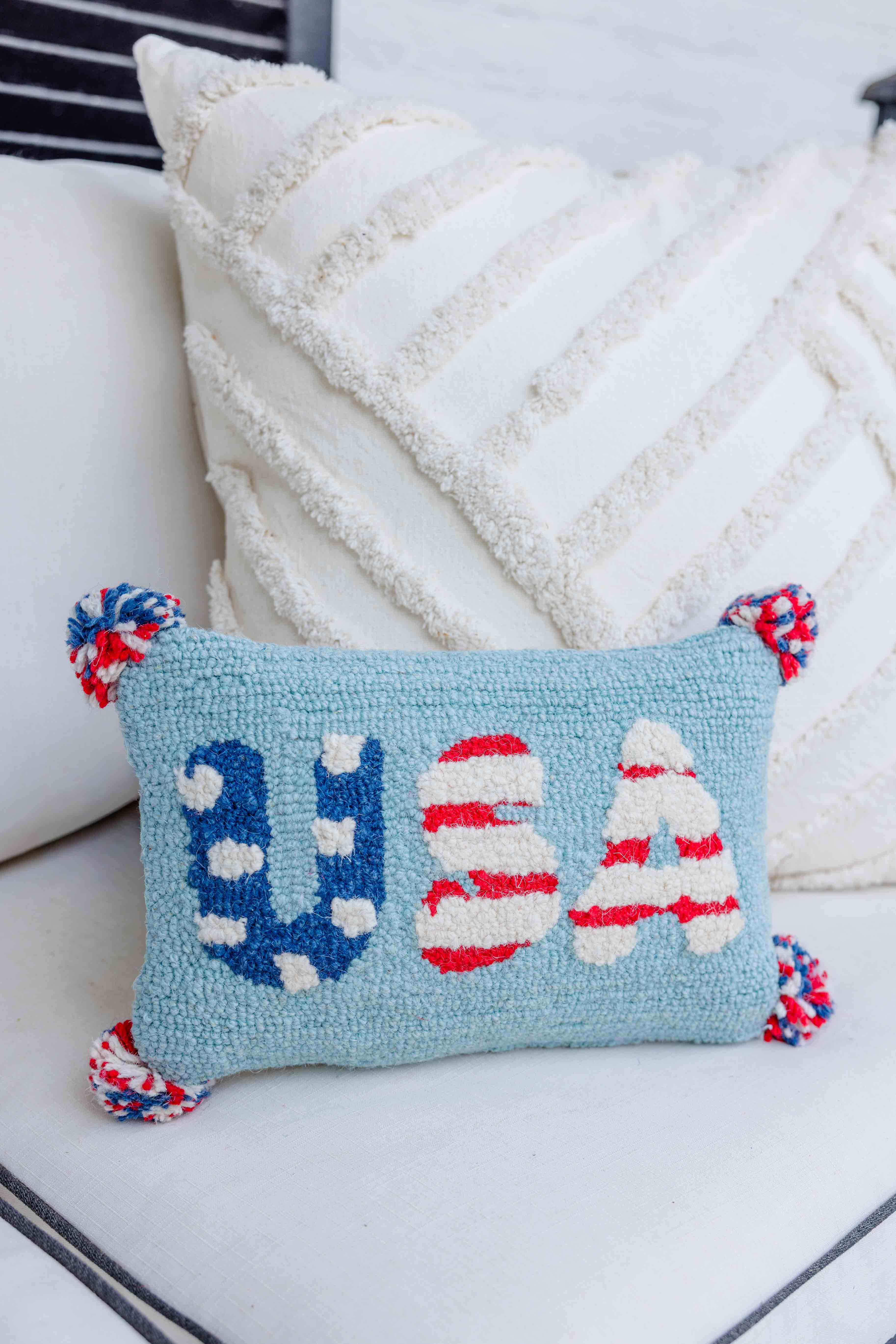 USA With Pom Poms Hook Pillow