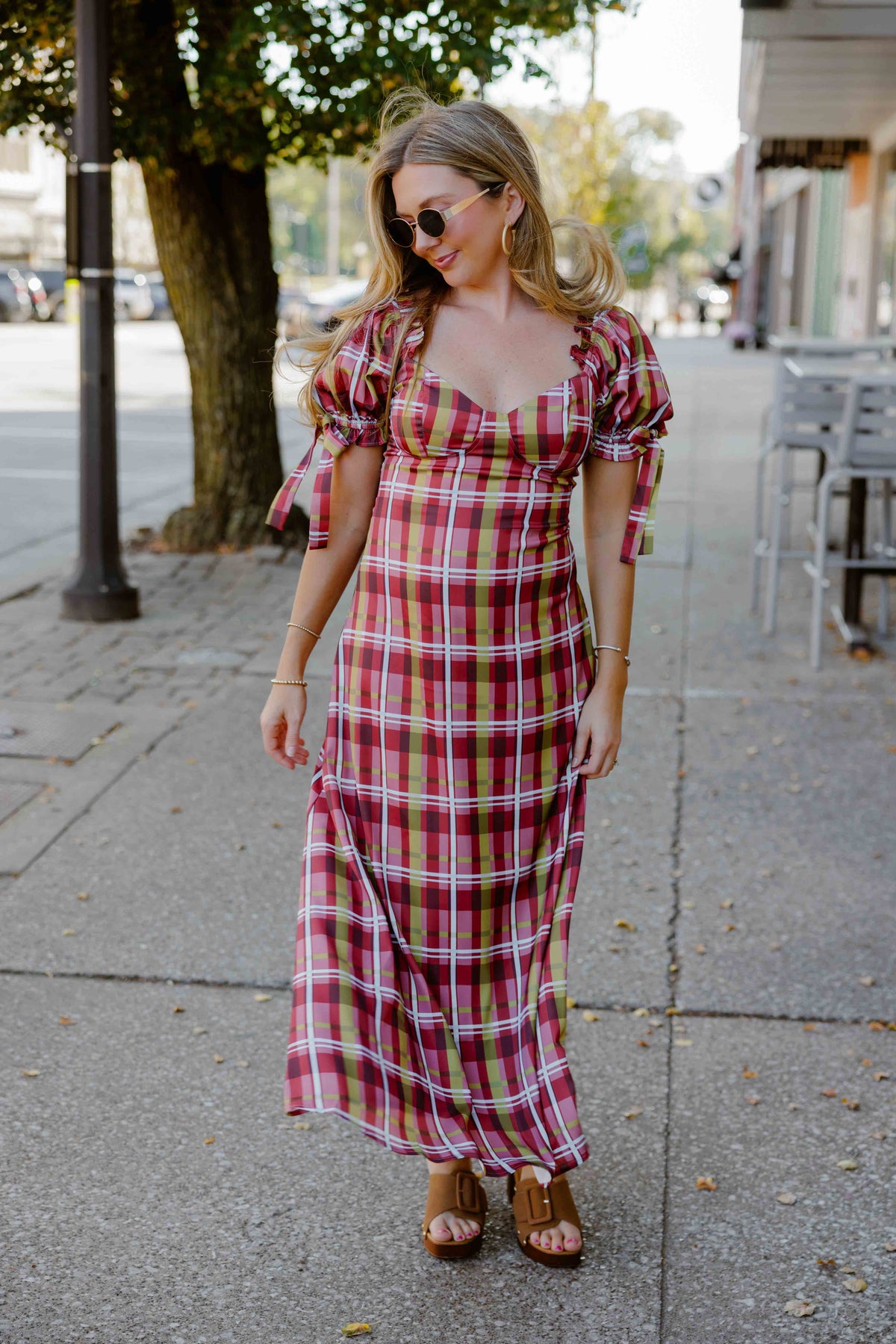 Fall Plaid Satin Midi Dress