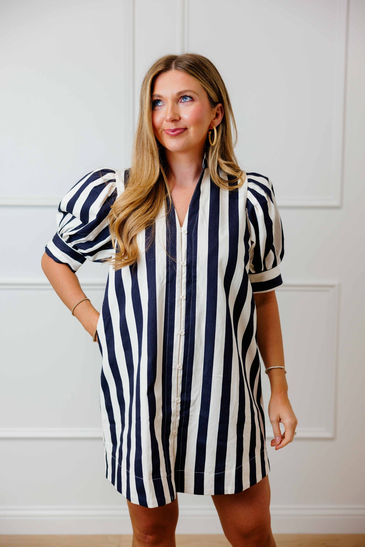 Navy Ruffle Neck Mini Dress