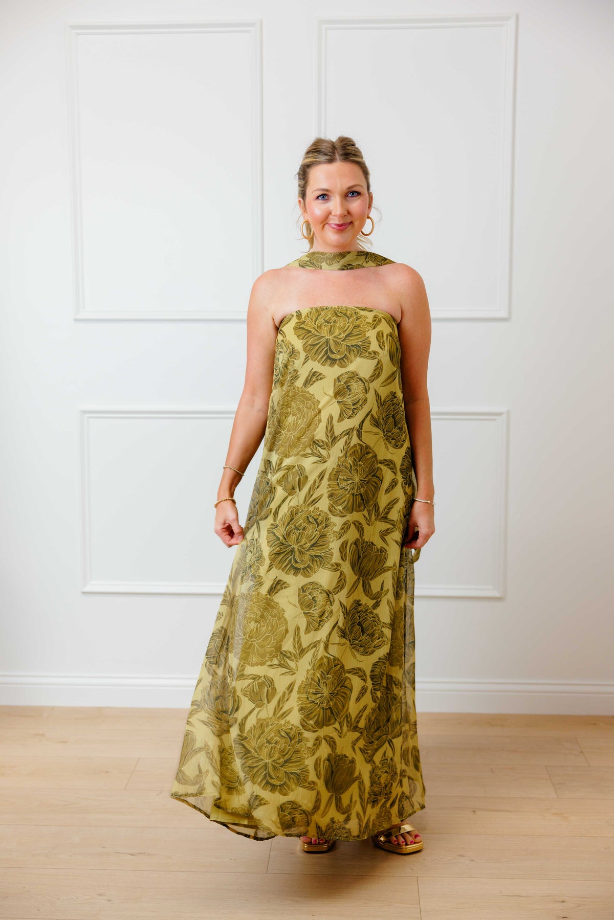Olive Muse Scarf Maxi Dress