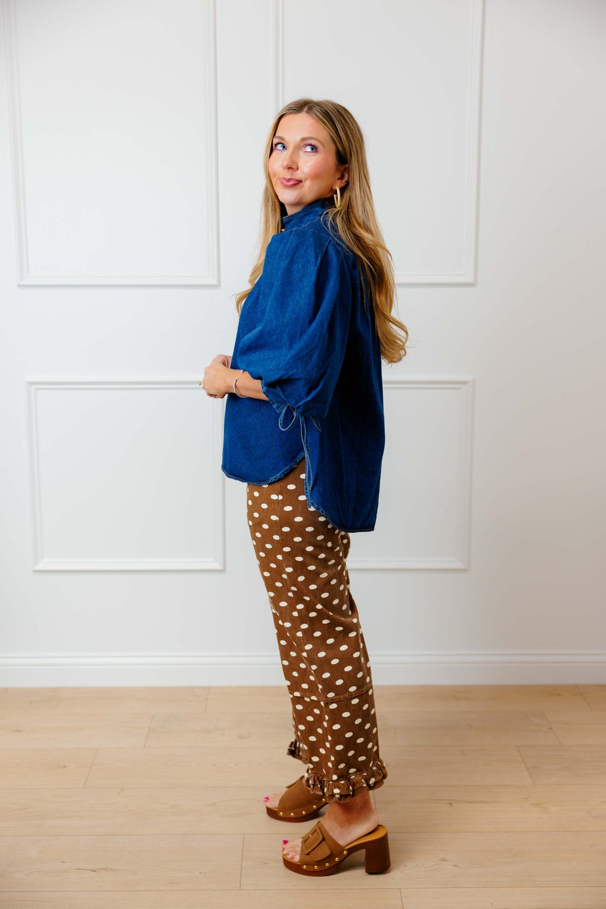 Brown Ruffle Polka Dot Pants