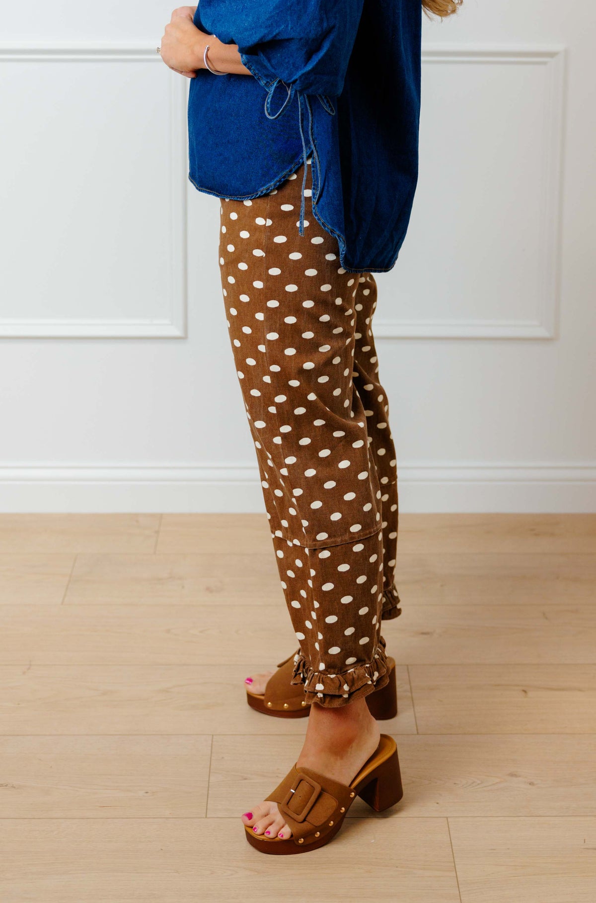 Brown Ruffle Polka Dot Pants