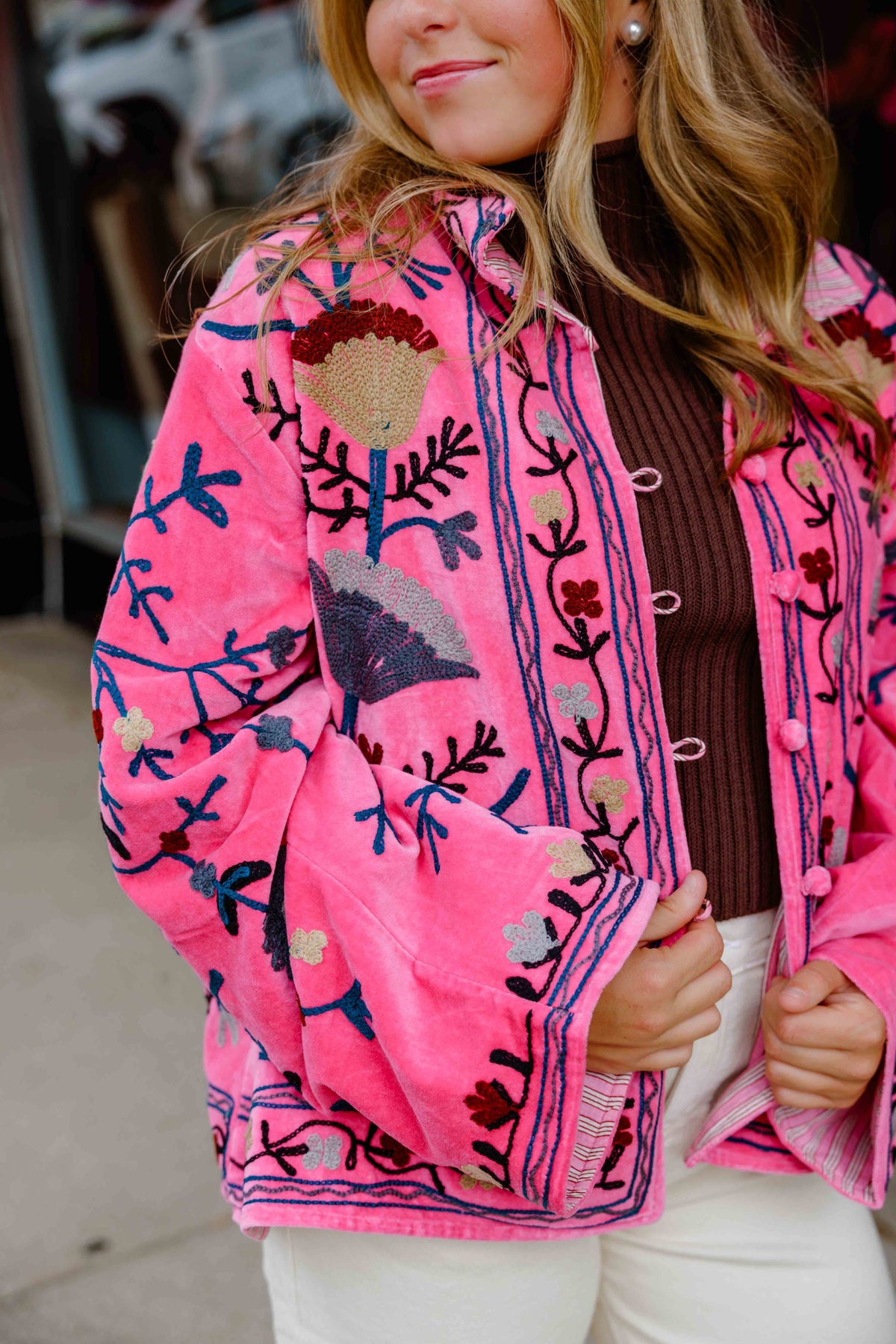 Pink Embroidered Velvet Jacket
