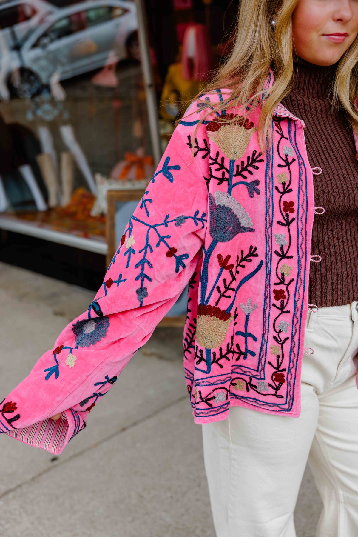 Pink Embroidered Velvet Jacket