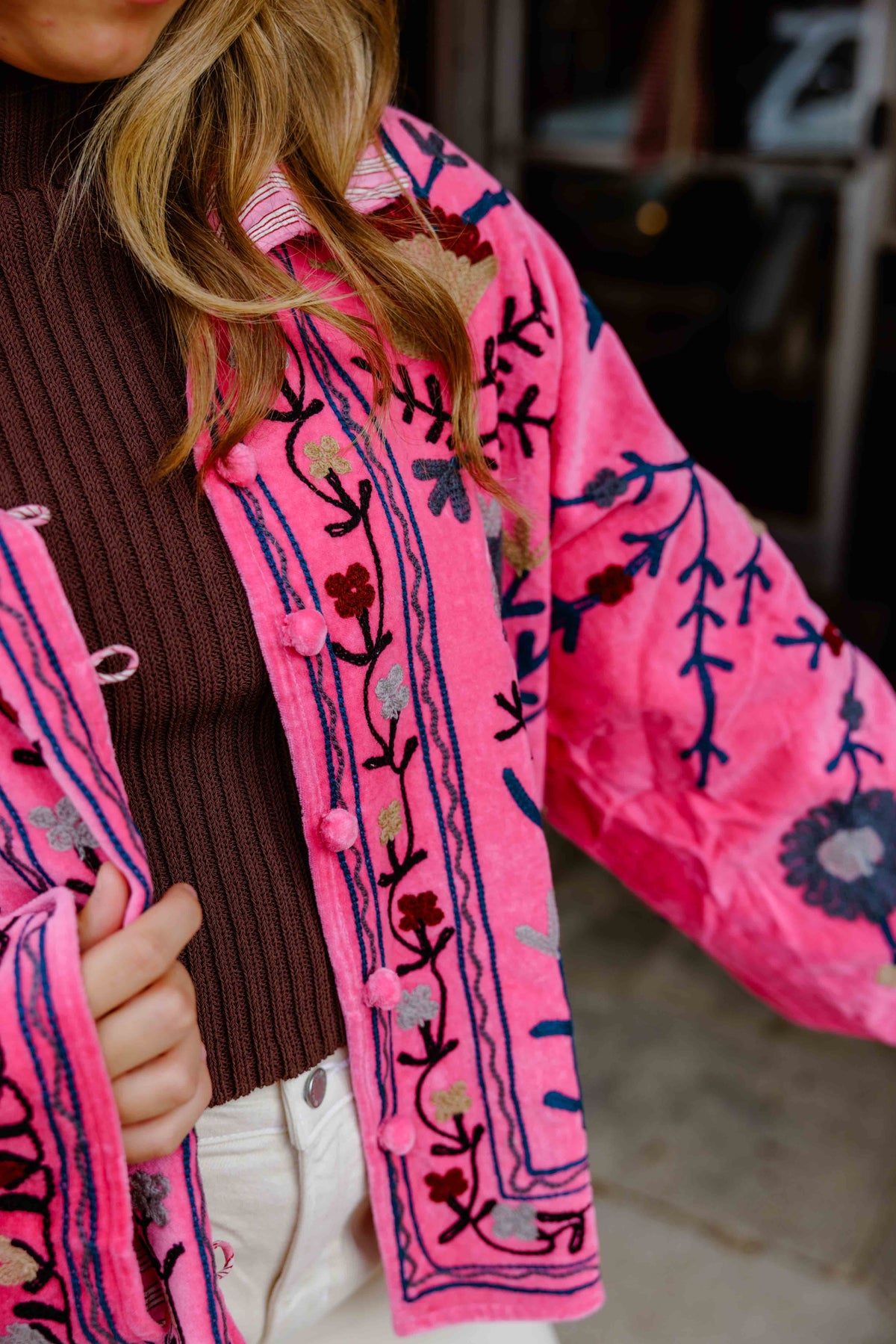 Pink Embroidered Velvet Jacket