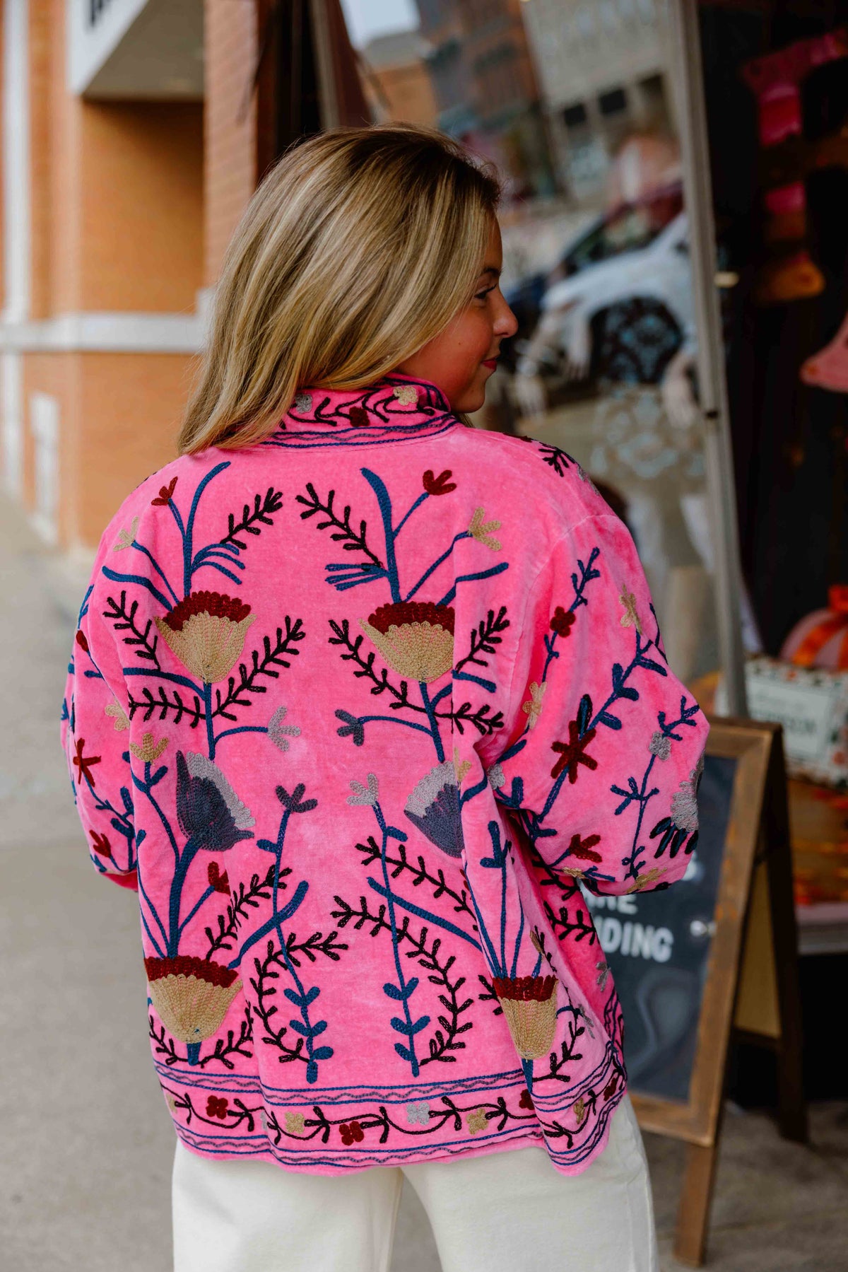 Pink Embroidered Velvet Jacket