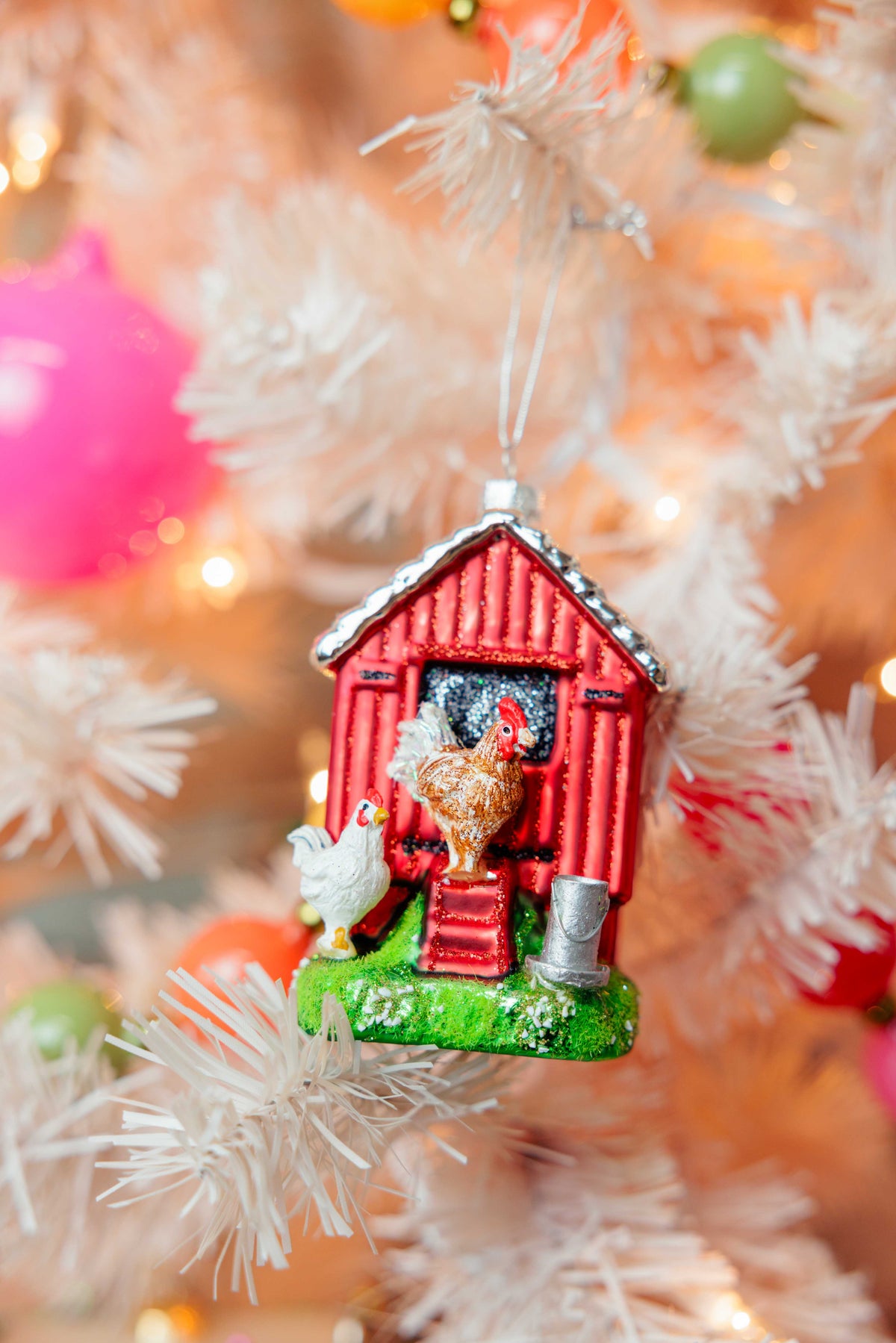 Red Chicken Coop Ornament