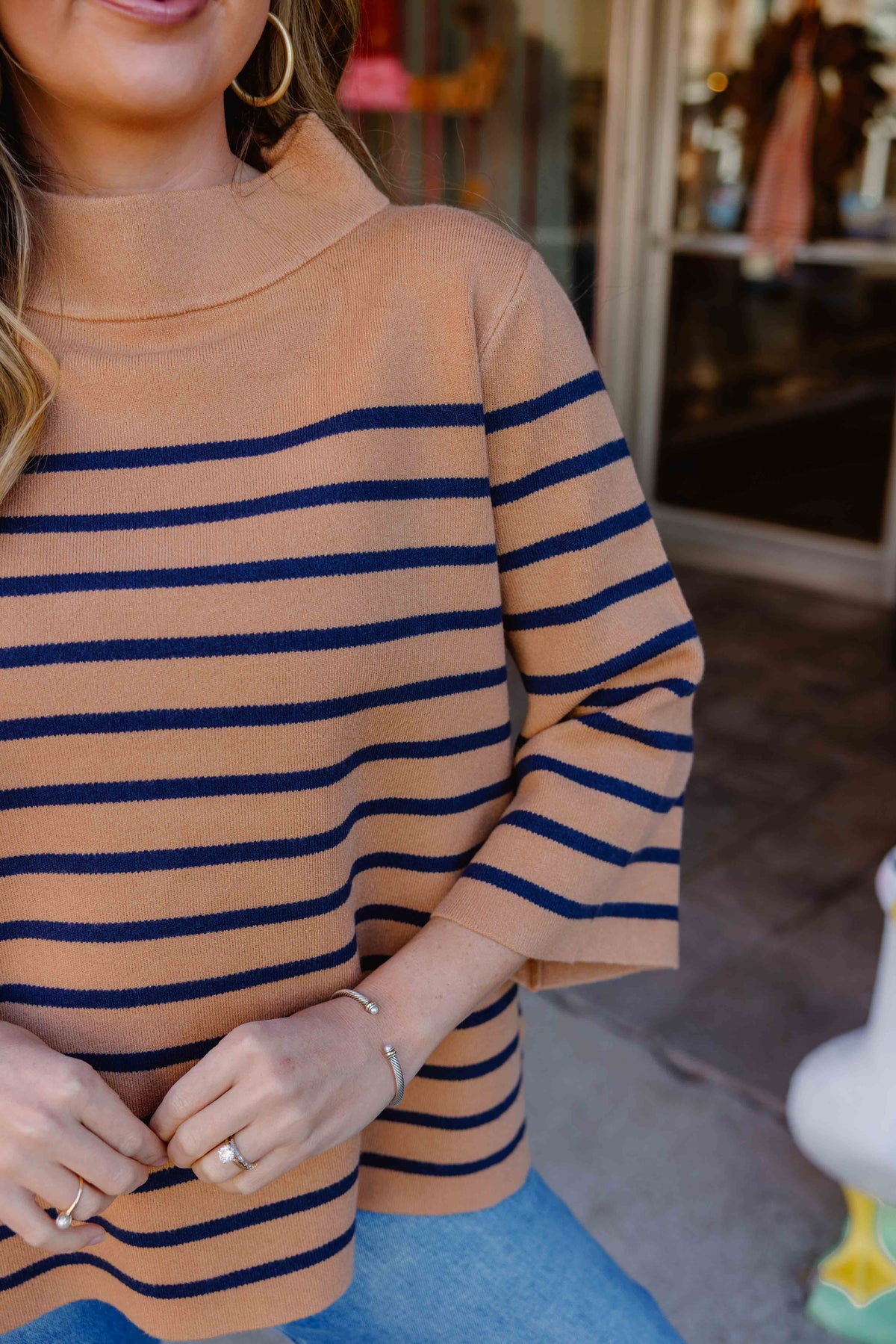 Camel Navy Striped Bell Sweater