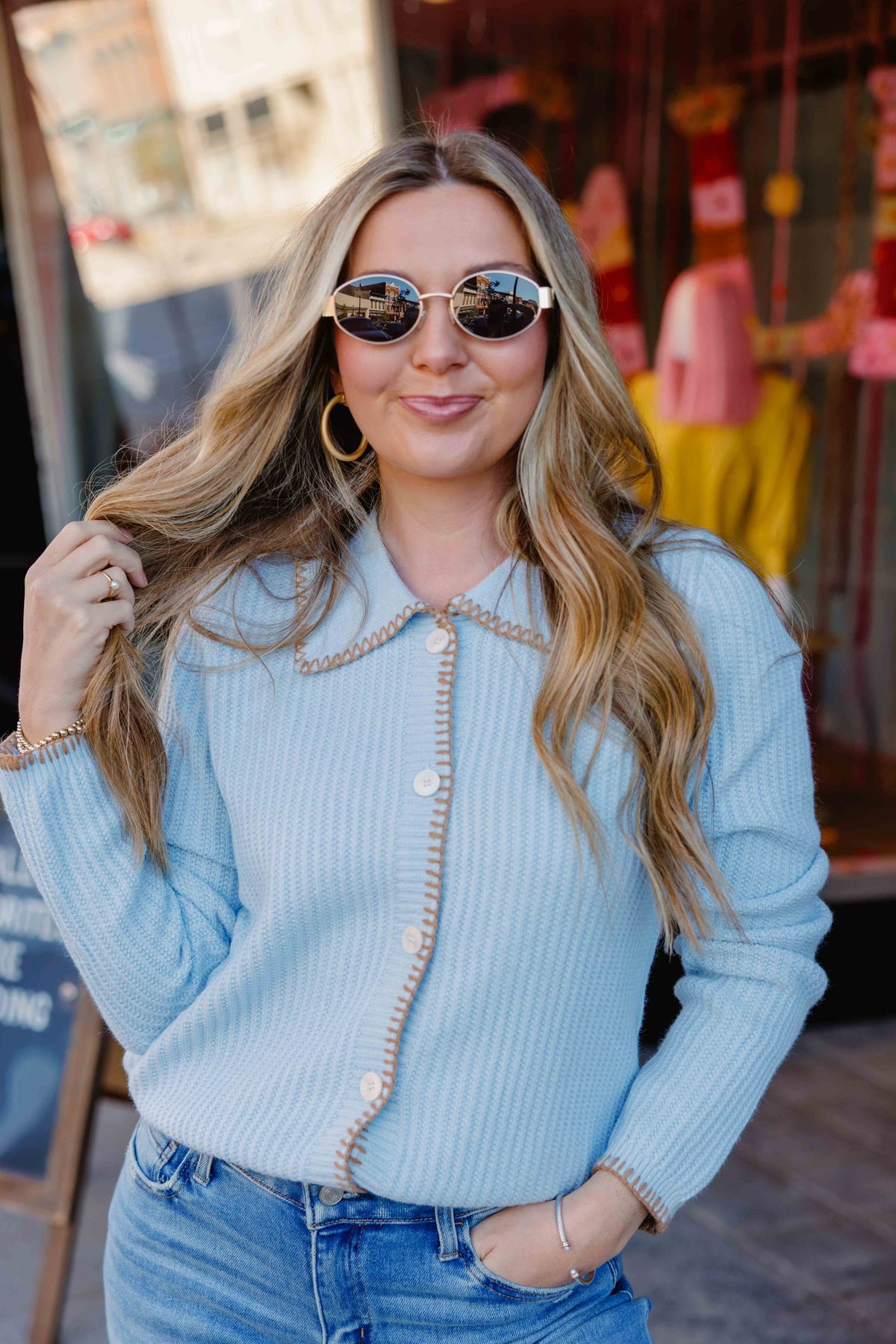 Baby Blue Whipstitch Cardigan