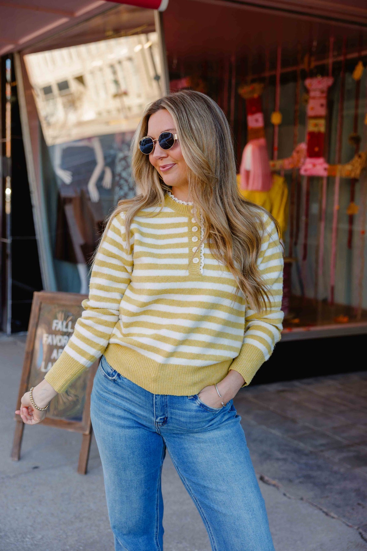 Mustard Striped Henley Sweater