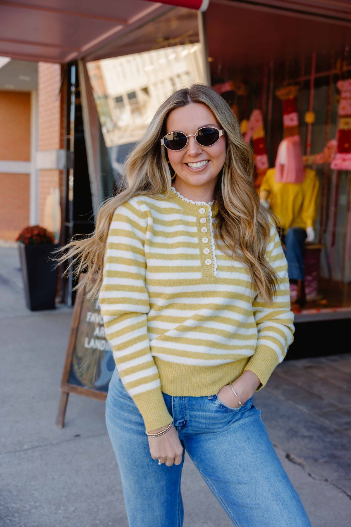 Mustard Striped Henley Sweater