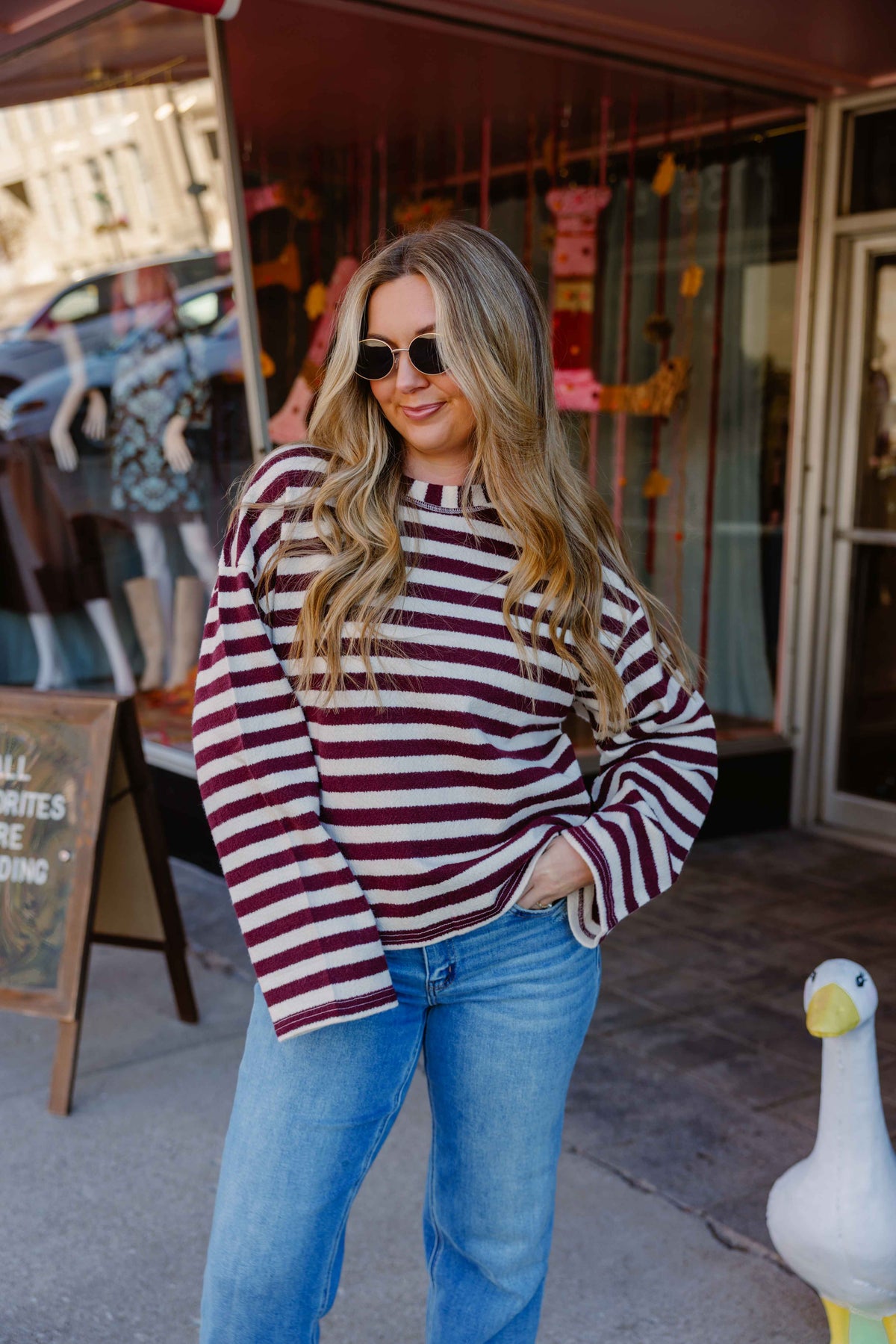 Maroon Striped Knit Top