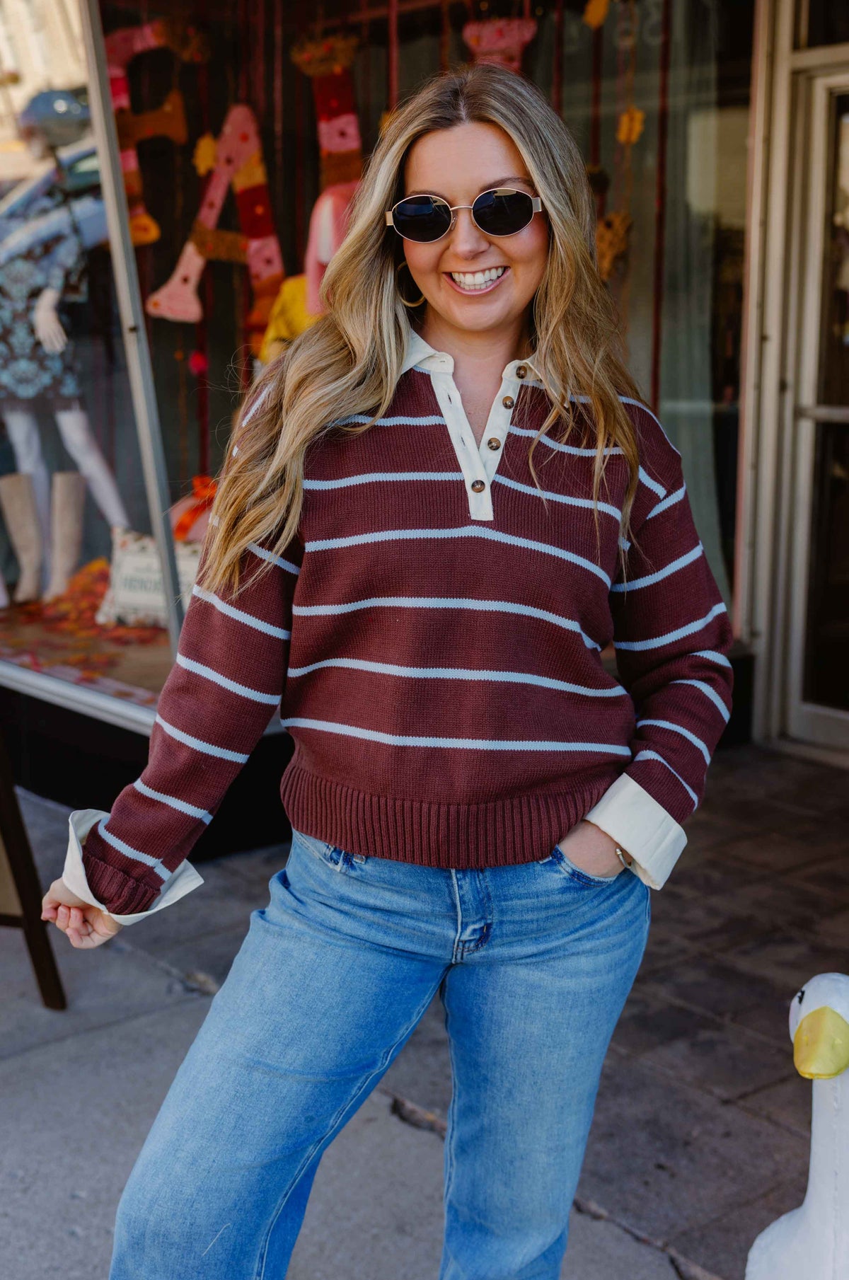 Heritage Stripe Henley Twofer Sweater