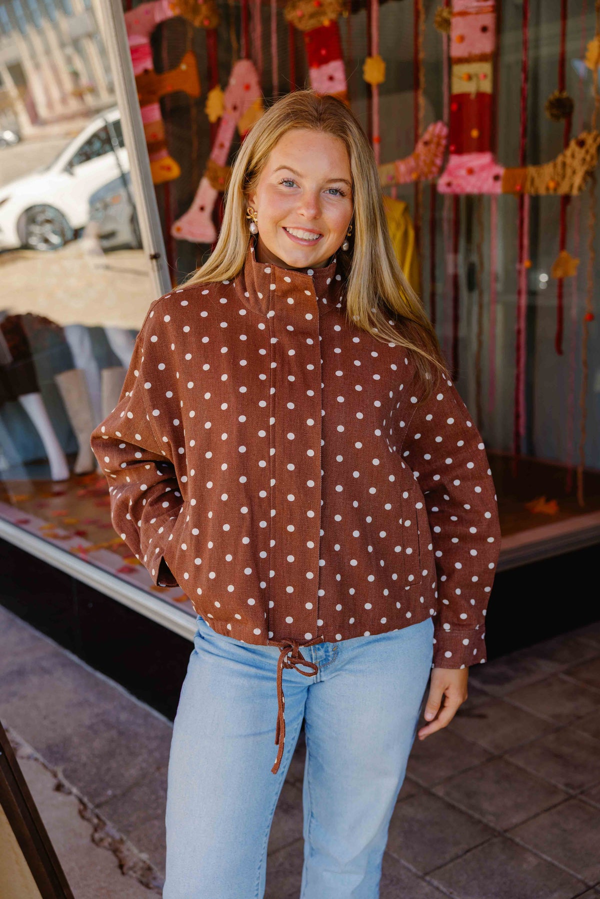 Brown Dot Drawstring Jacket