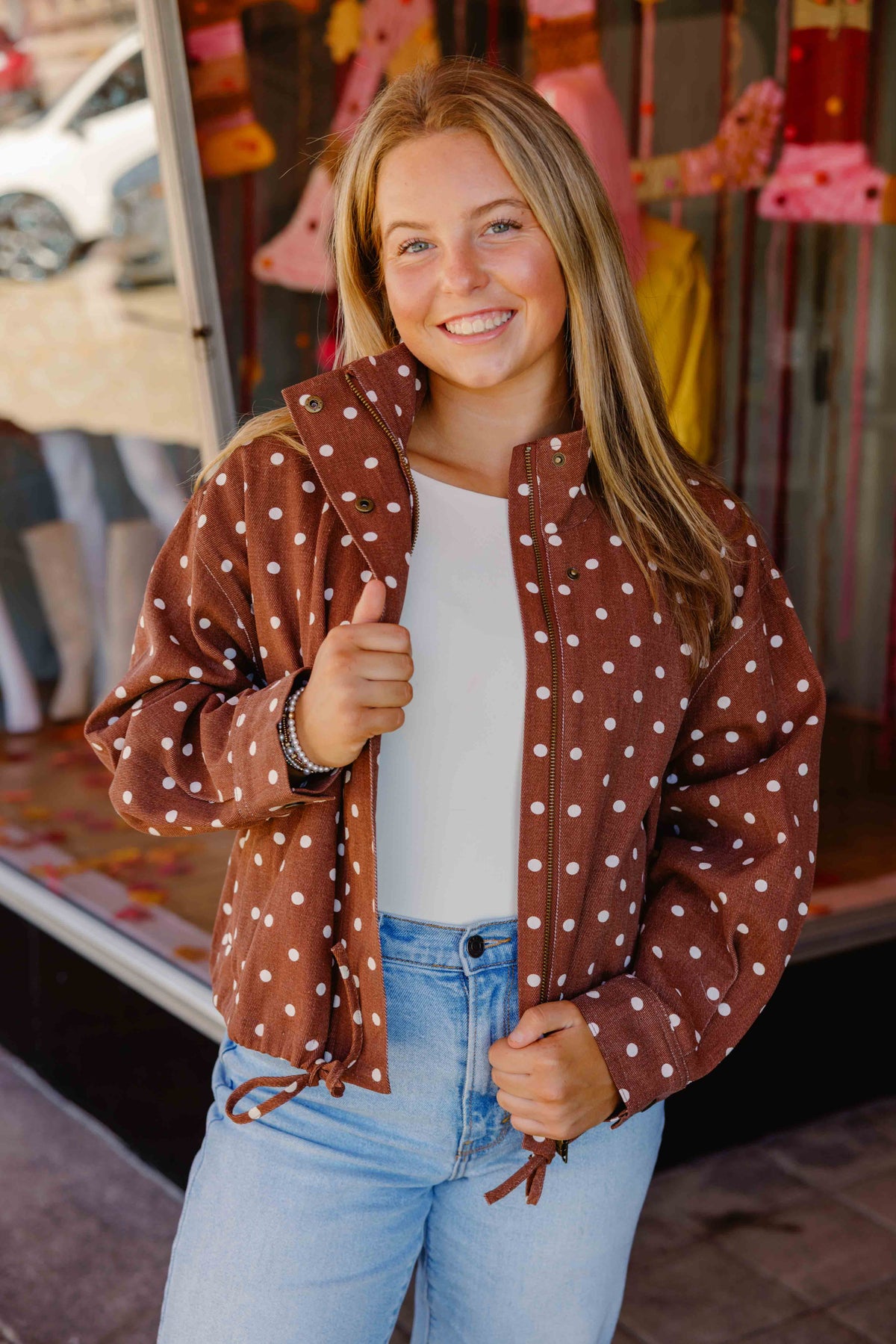 Brown Dot Drawstring Jacket
