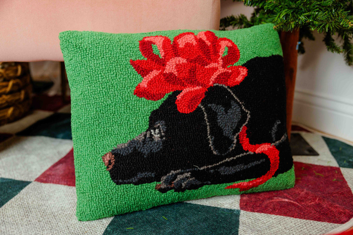Black Lab Bow Hook Pillow