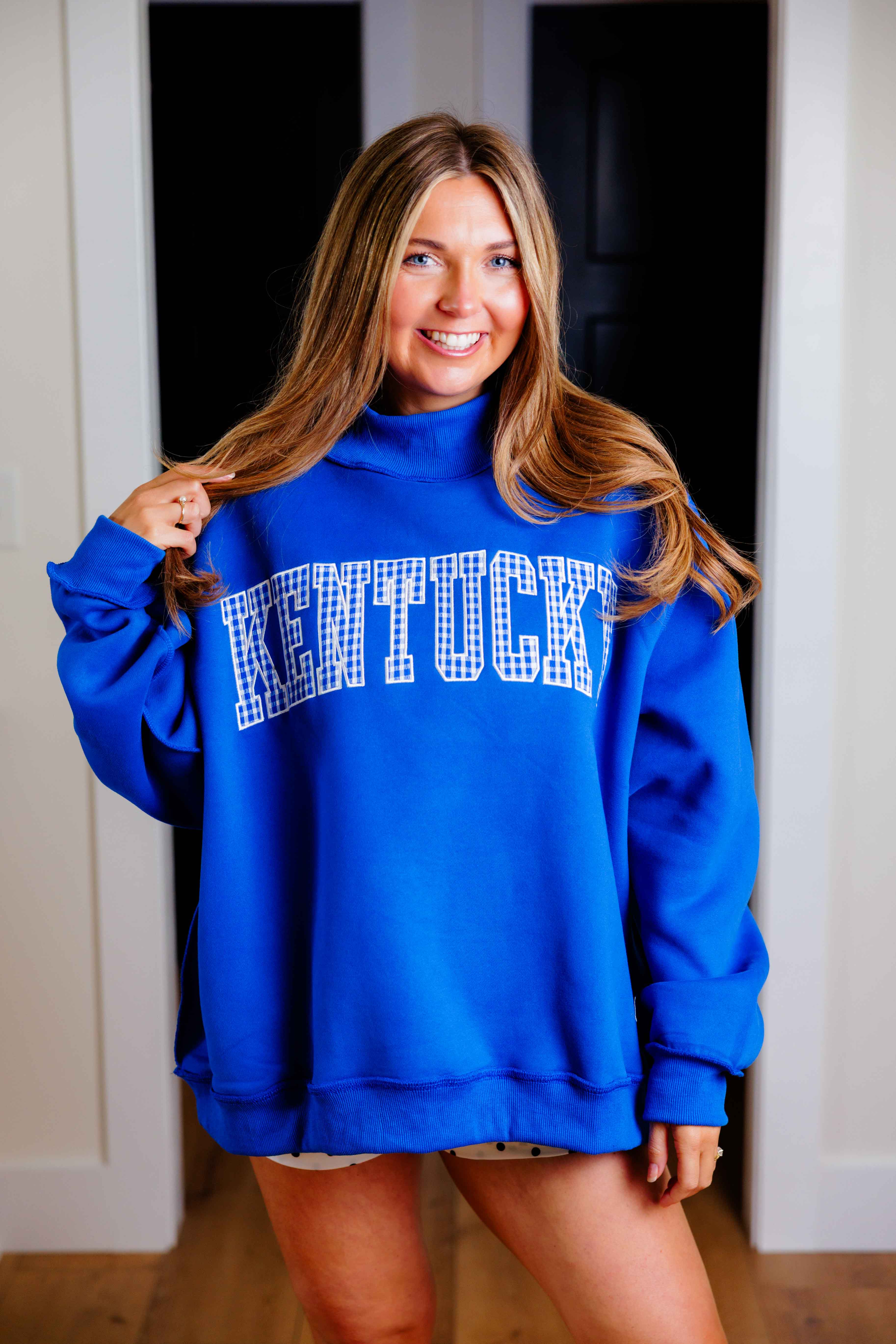 KY Gingham Mock Neck Sweatshirt