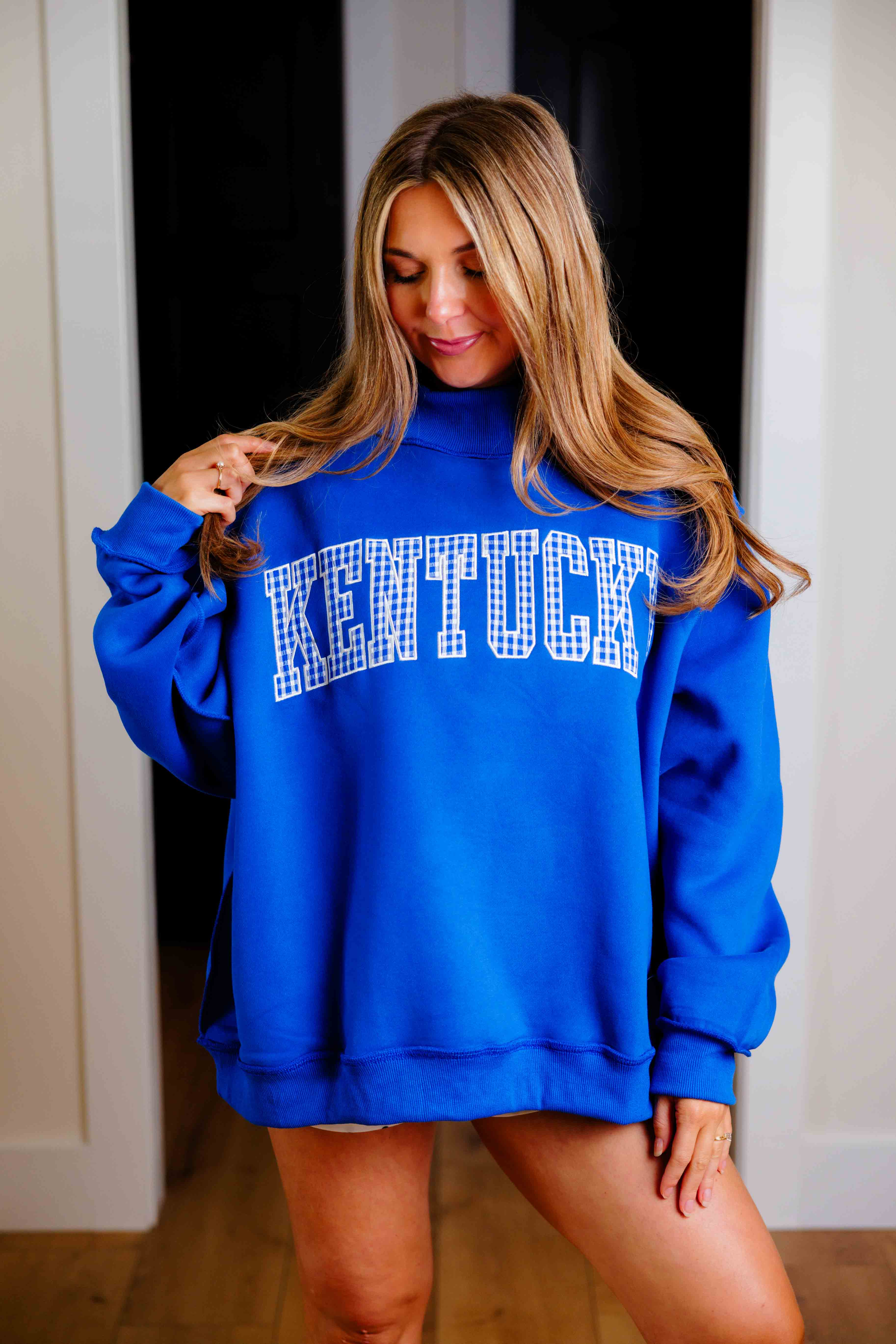 KY Gingham Mock Neck Sweatshirt