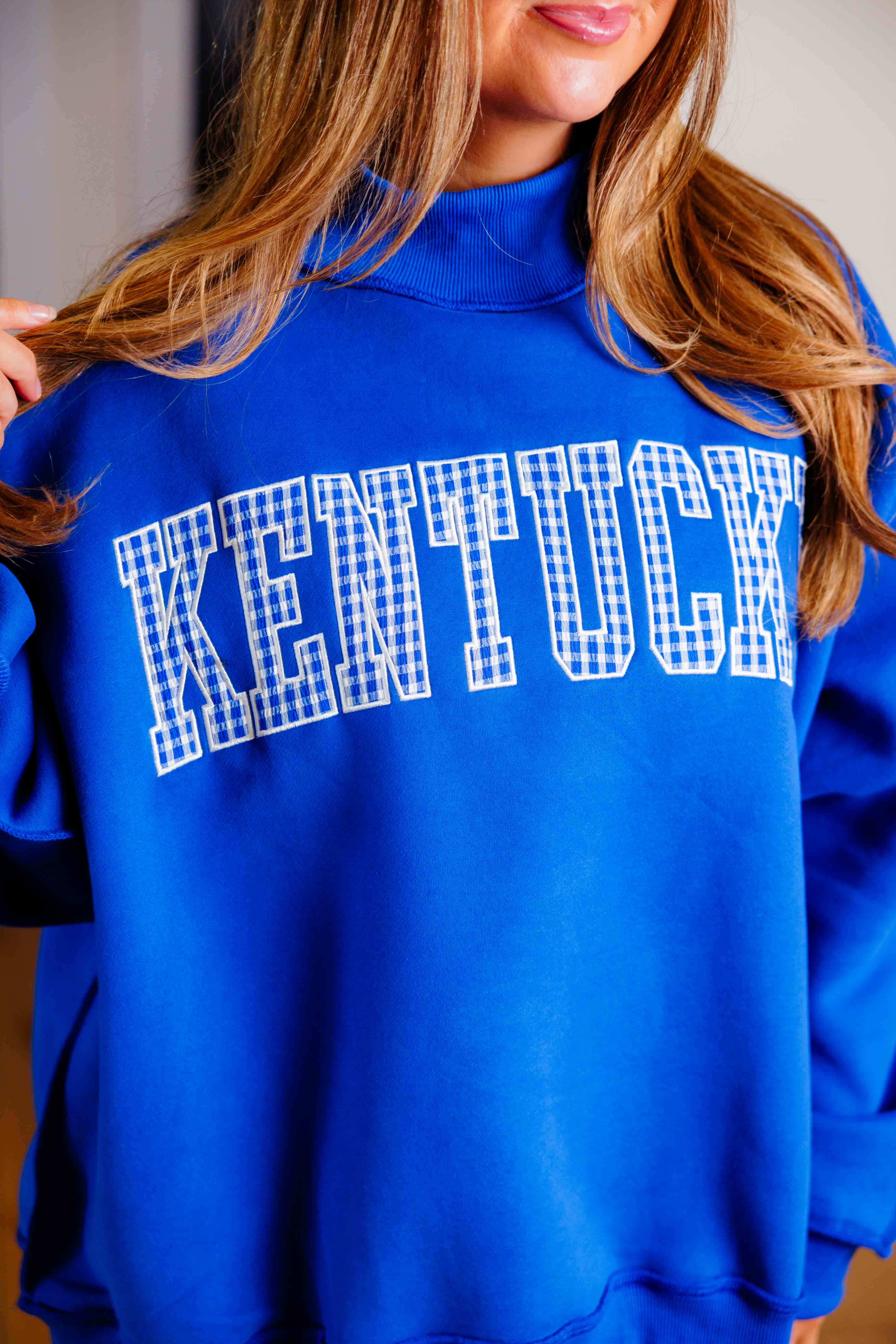KY Gingham Mock Neck Sweatshirt