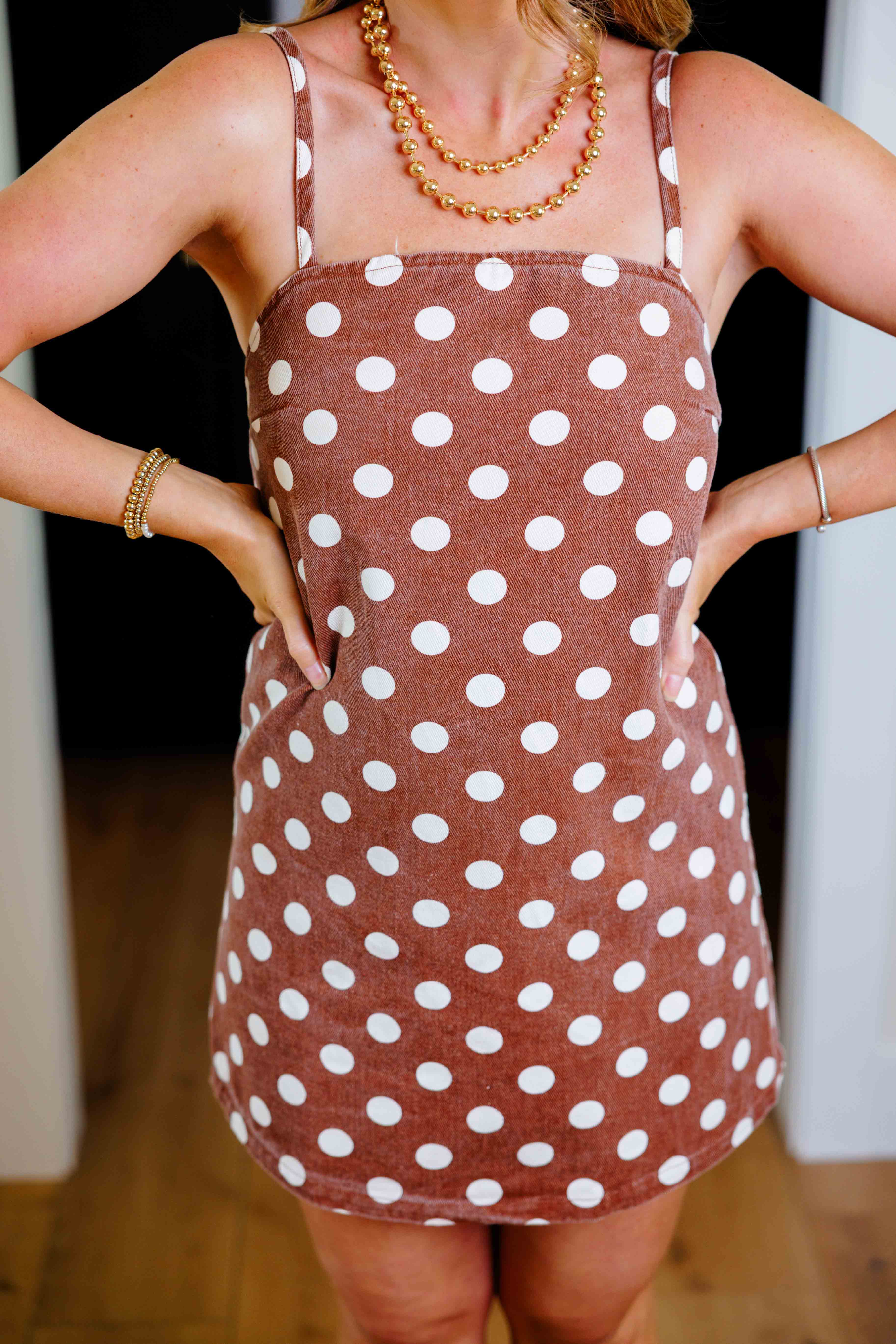 Brown Polka Dot Denim Dress