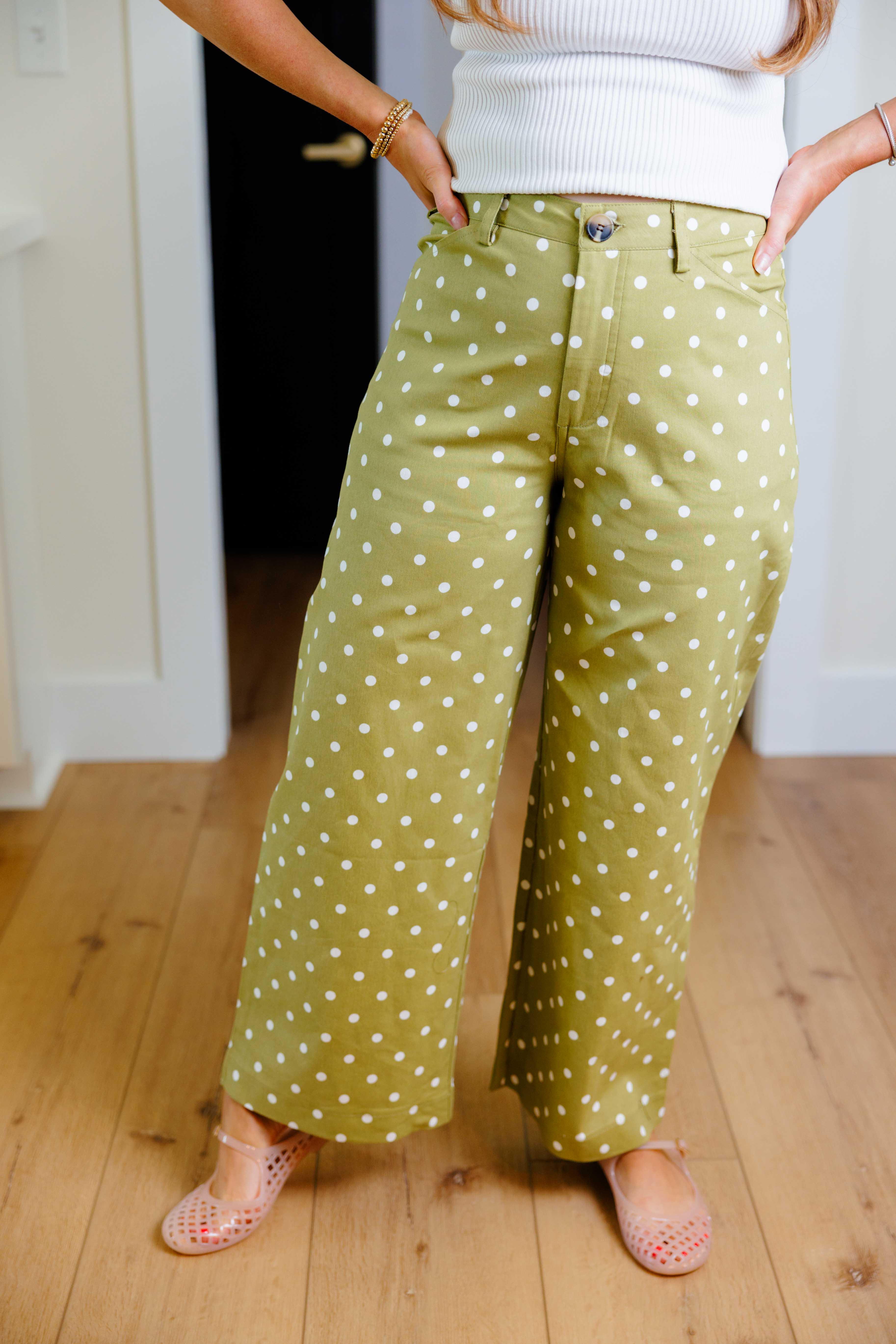 Sage Barrel Polka Dot Pant