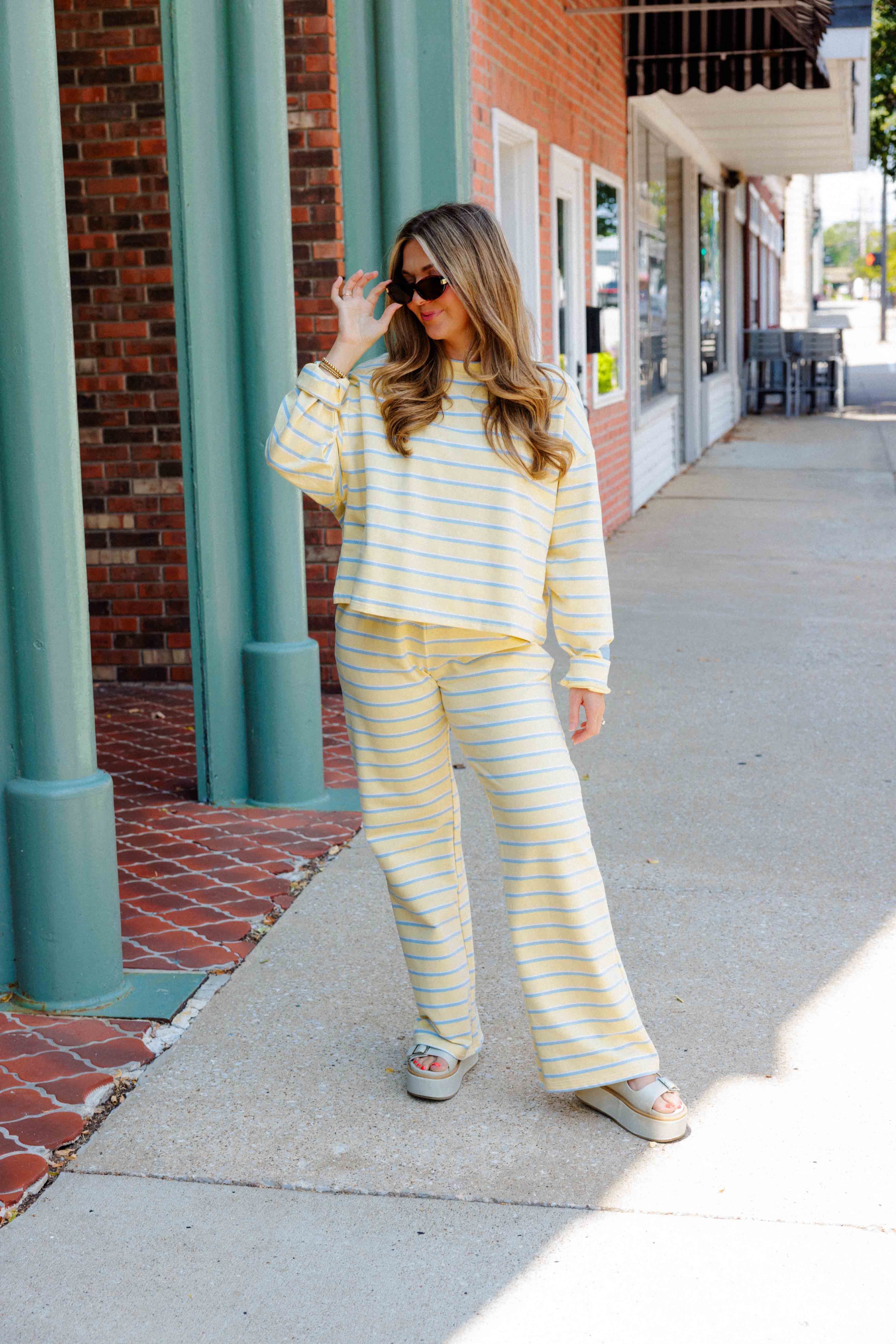 Yellow Blue Striped Pant Set