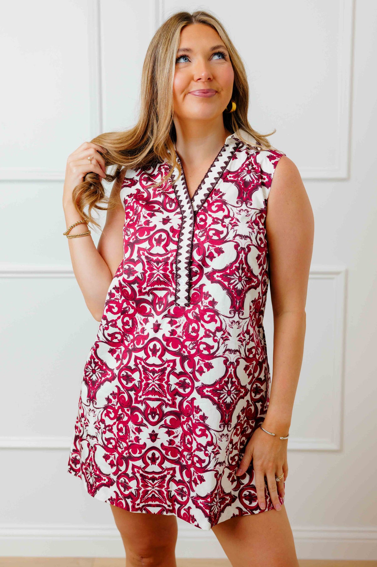 Crimson Tile Mini Dress
