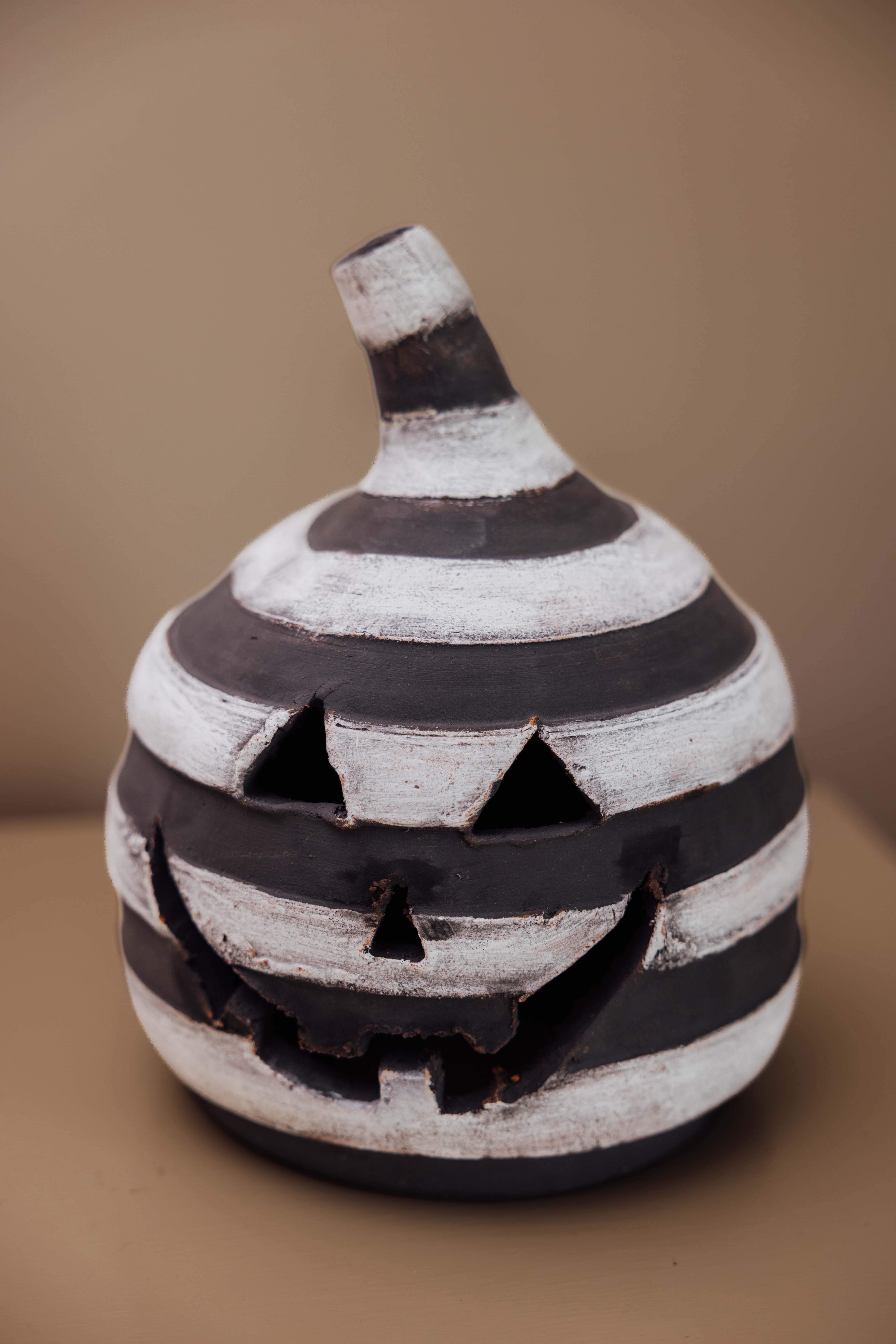 Black Striped Clay Jack-O-Lantern