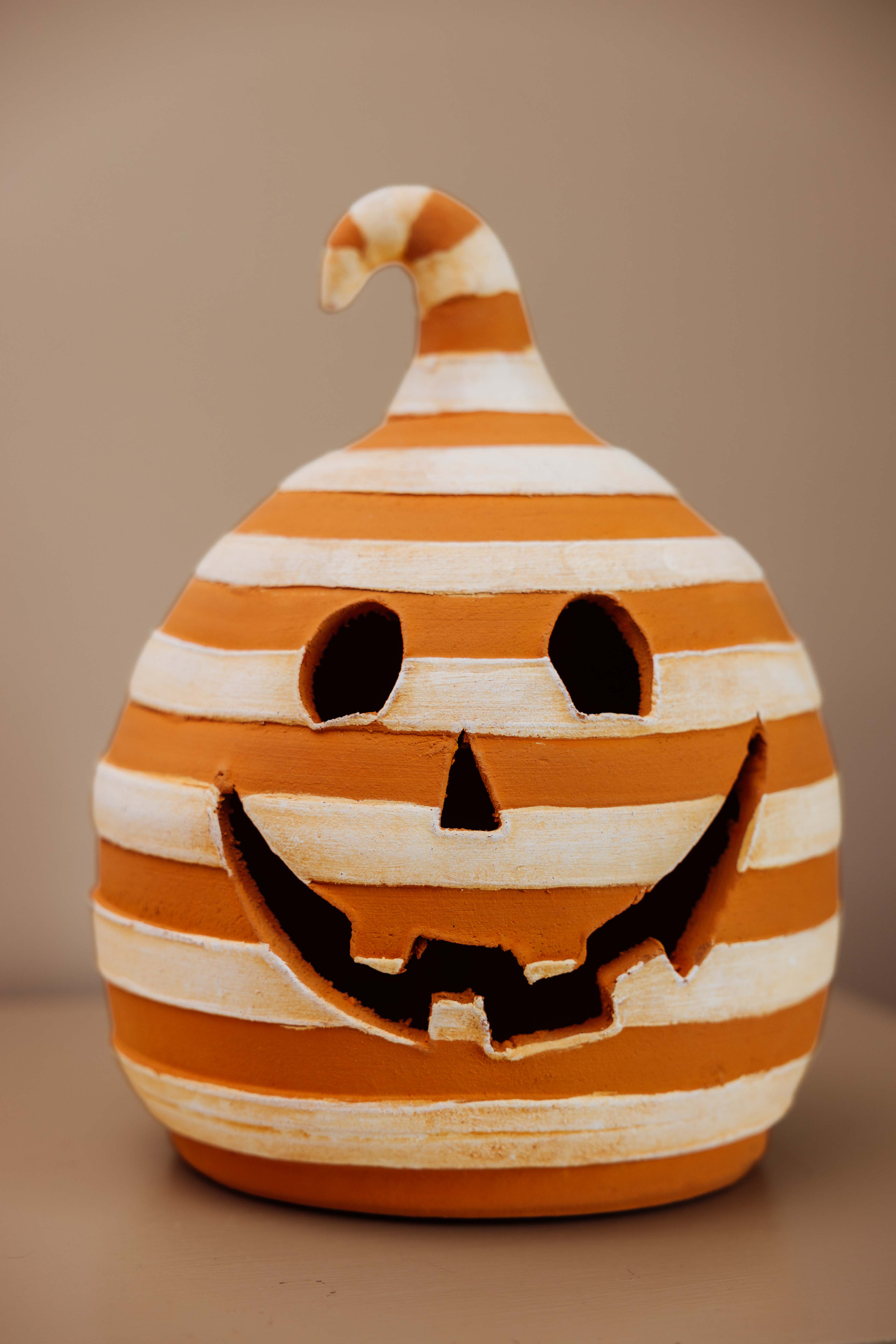 Orange Striped Clay Jack-O-Lantern