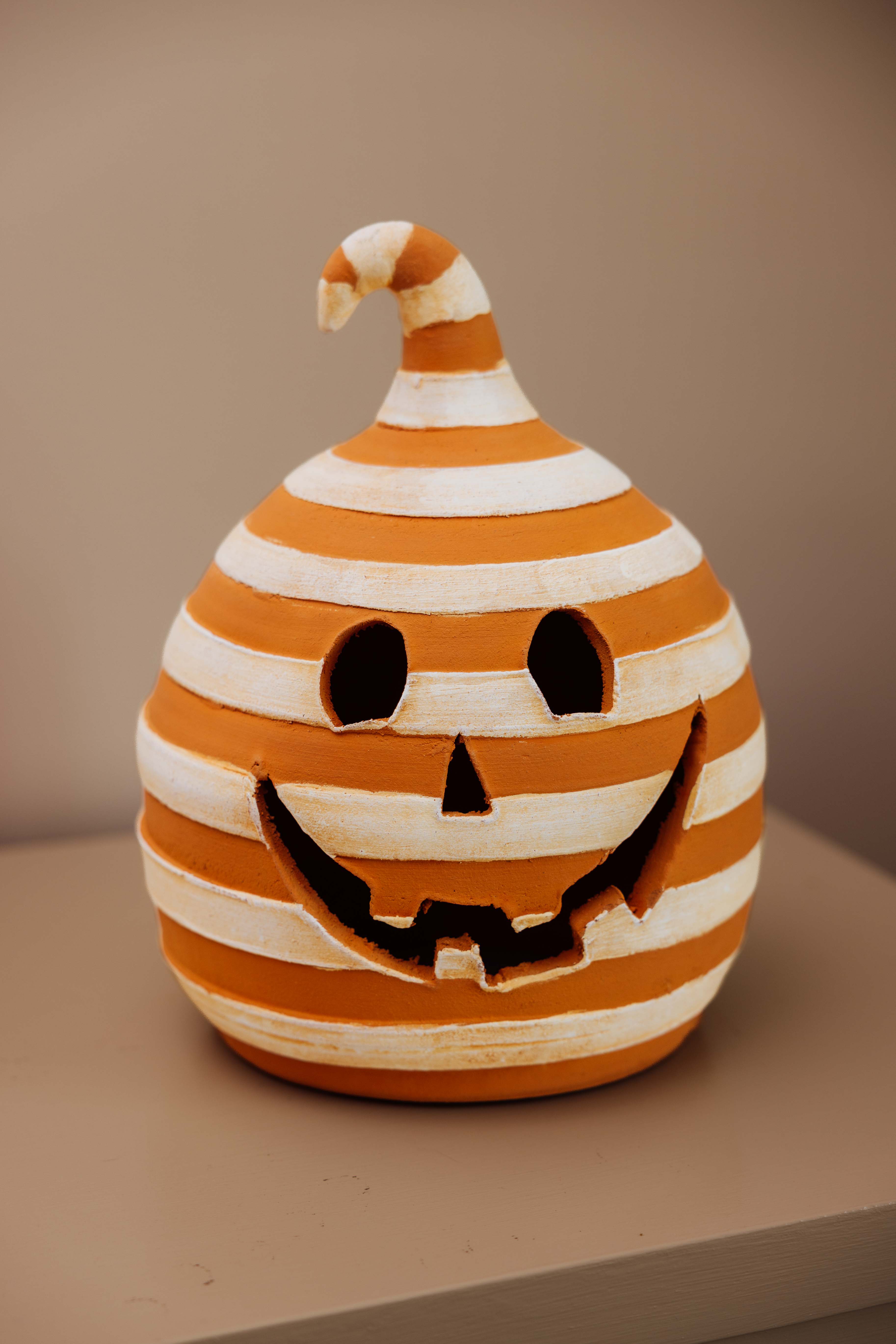 Orange Striped Clay Jack-O-Lantern