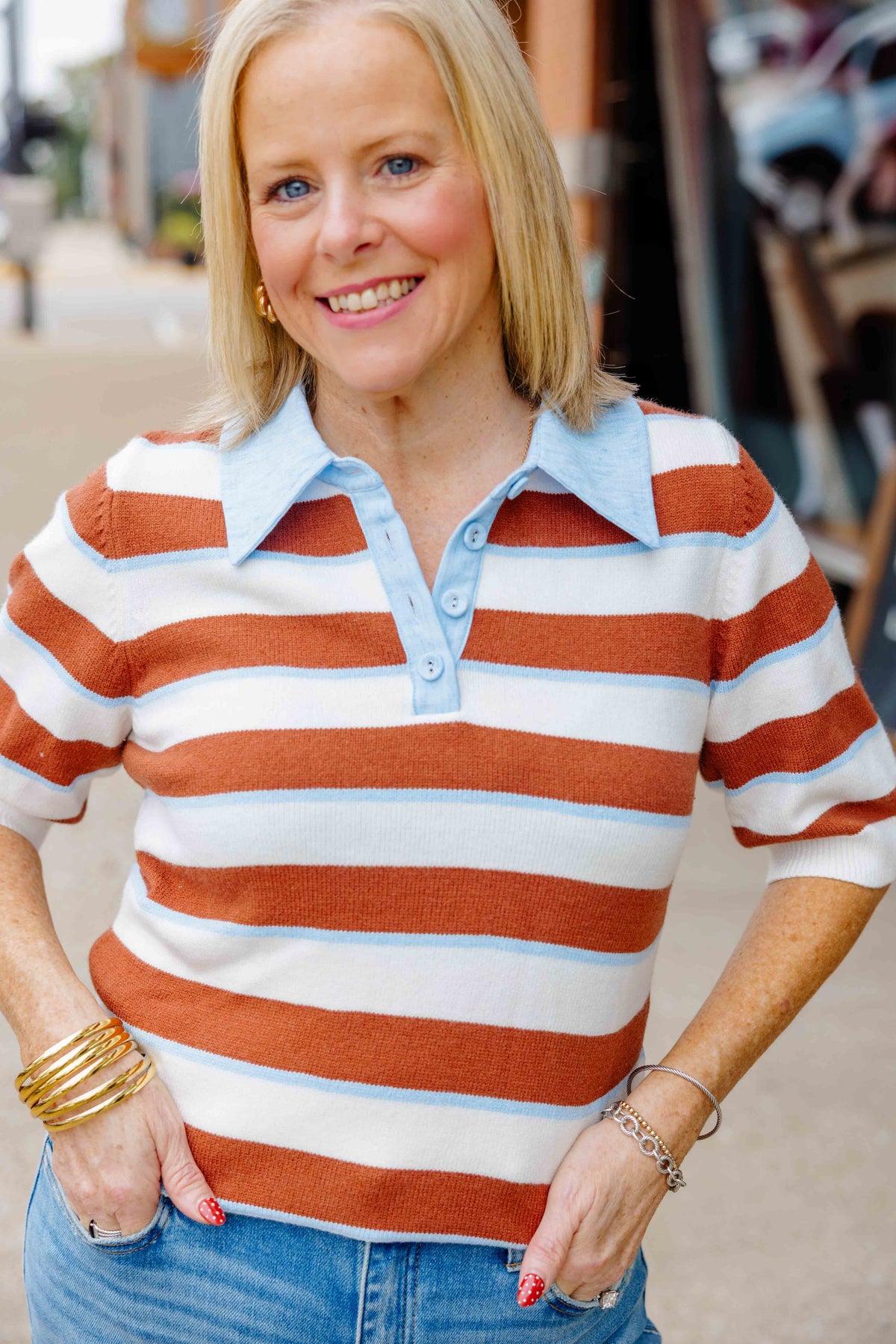 Brown Striped Knit Top