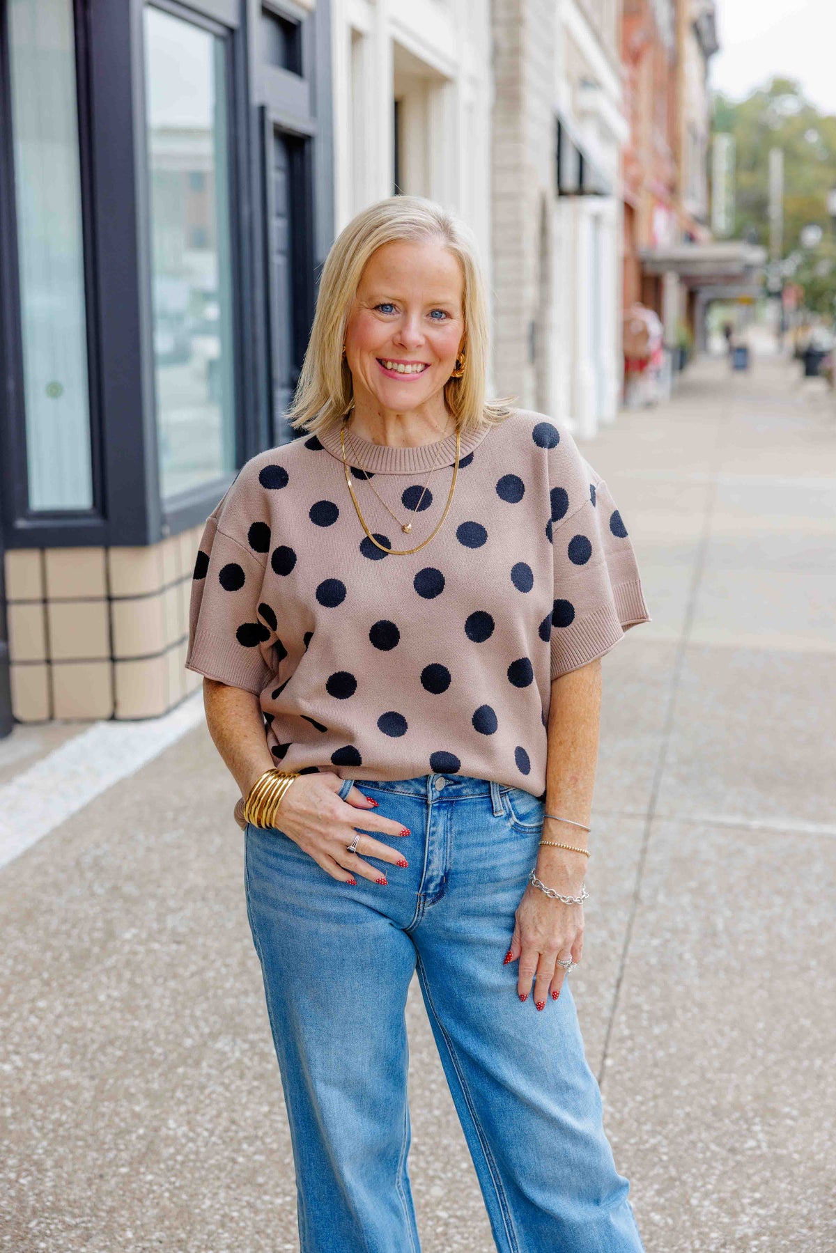 Taupe Polka Dot Sweater Top
