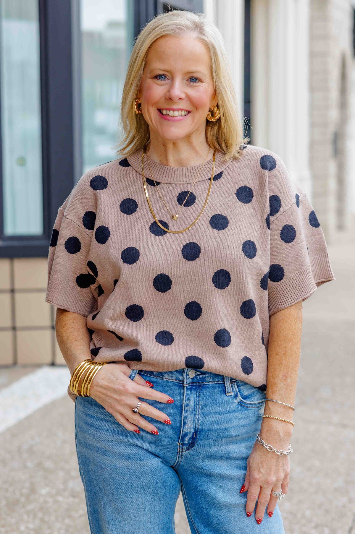 Taupe Polka Dot Sweater Top
