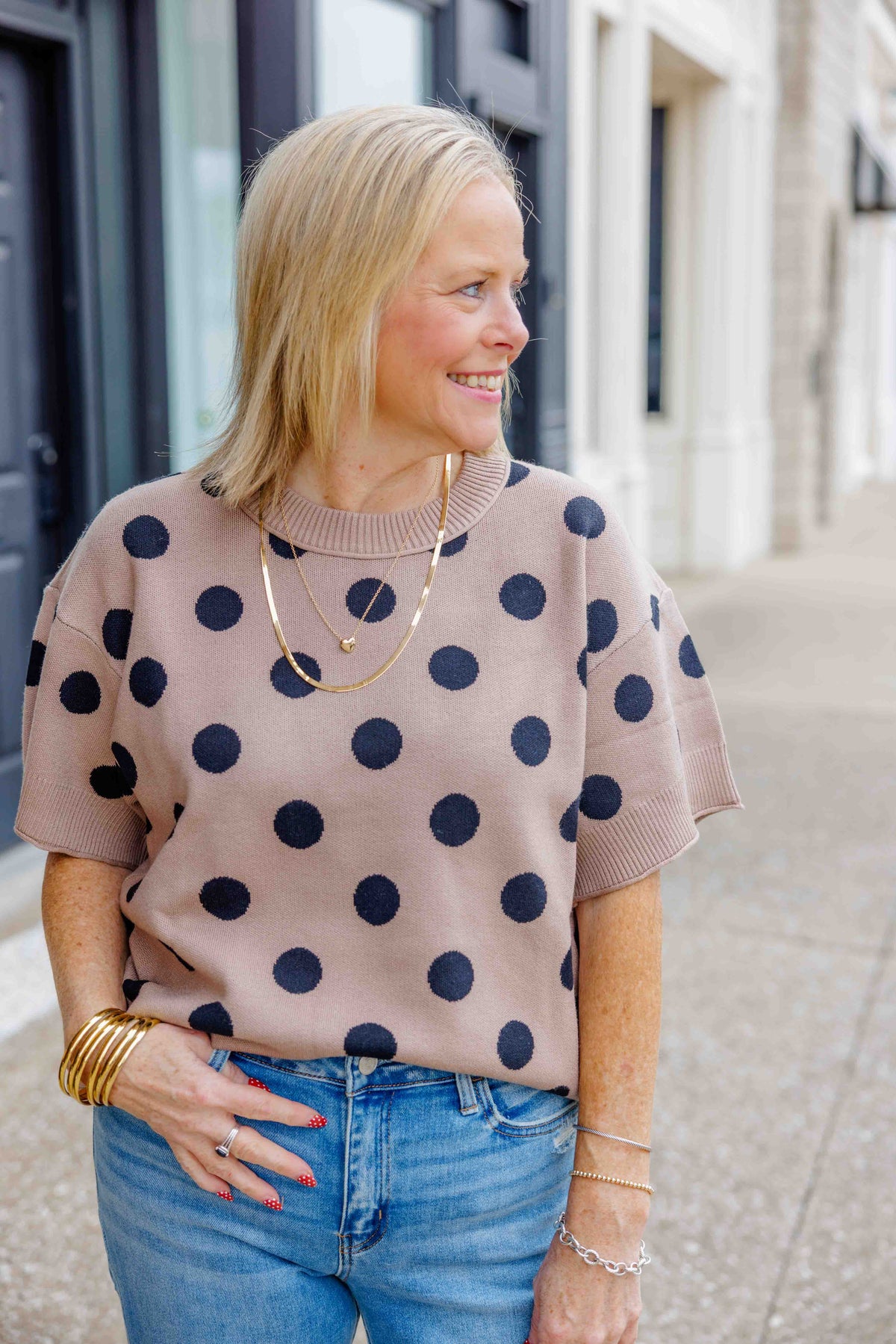 Taupe Polka Dot Sweater Top