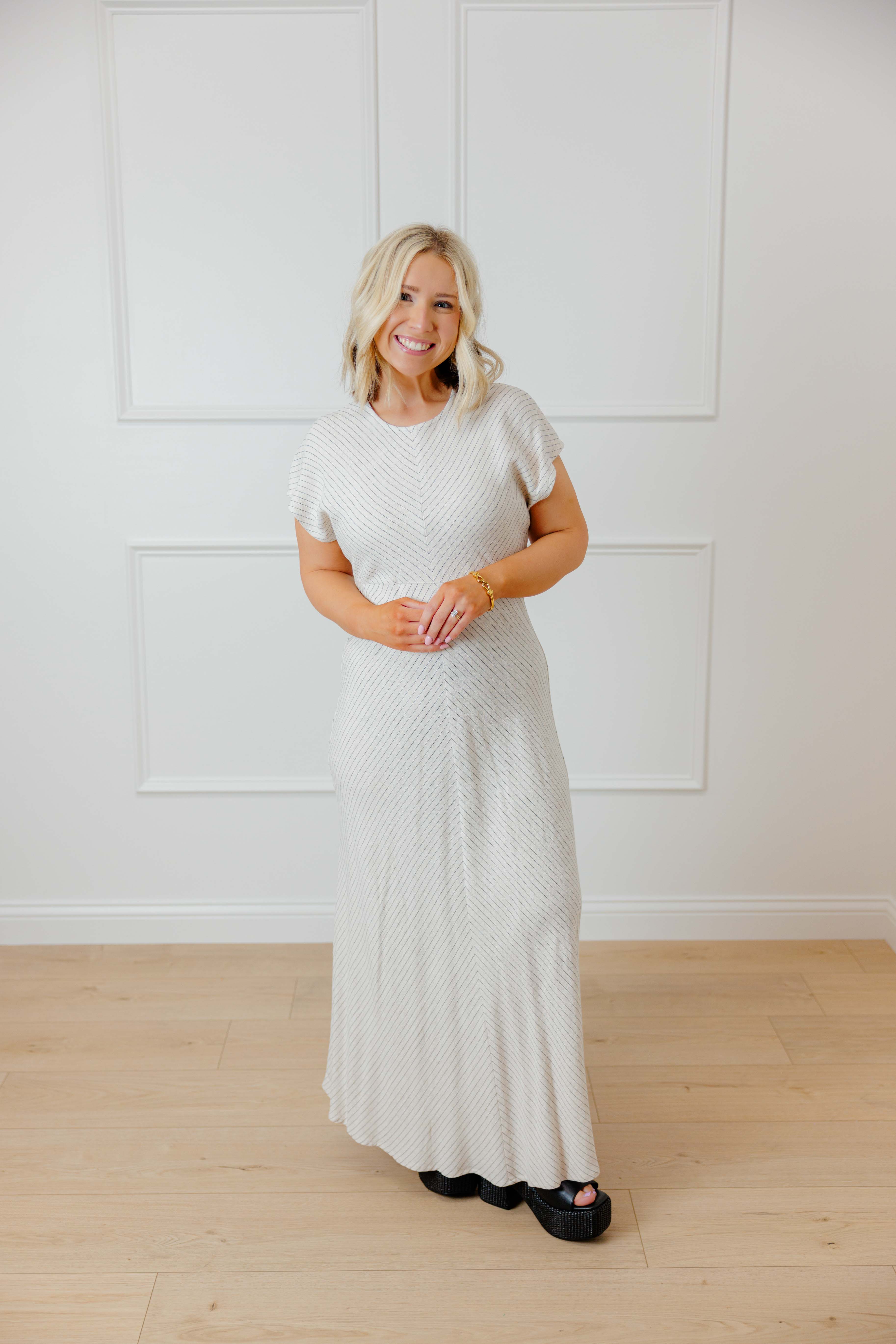 Linen Pinstripe Midi Dress