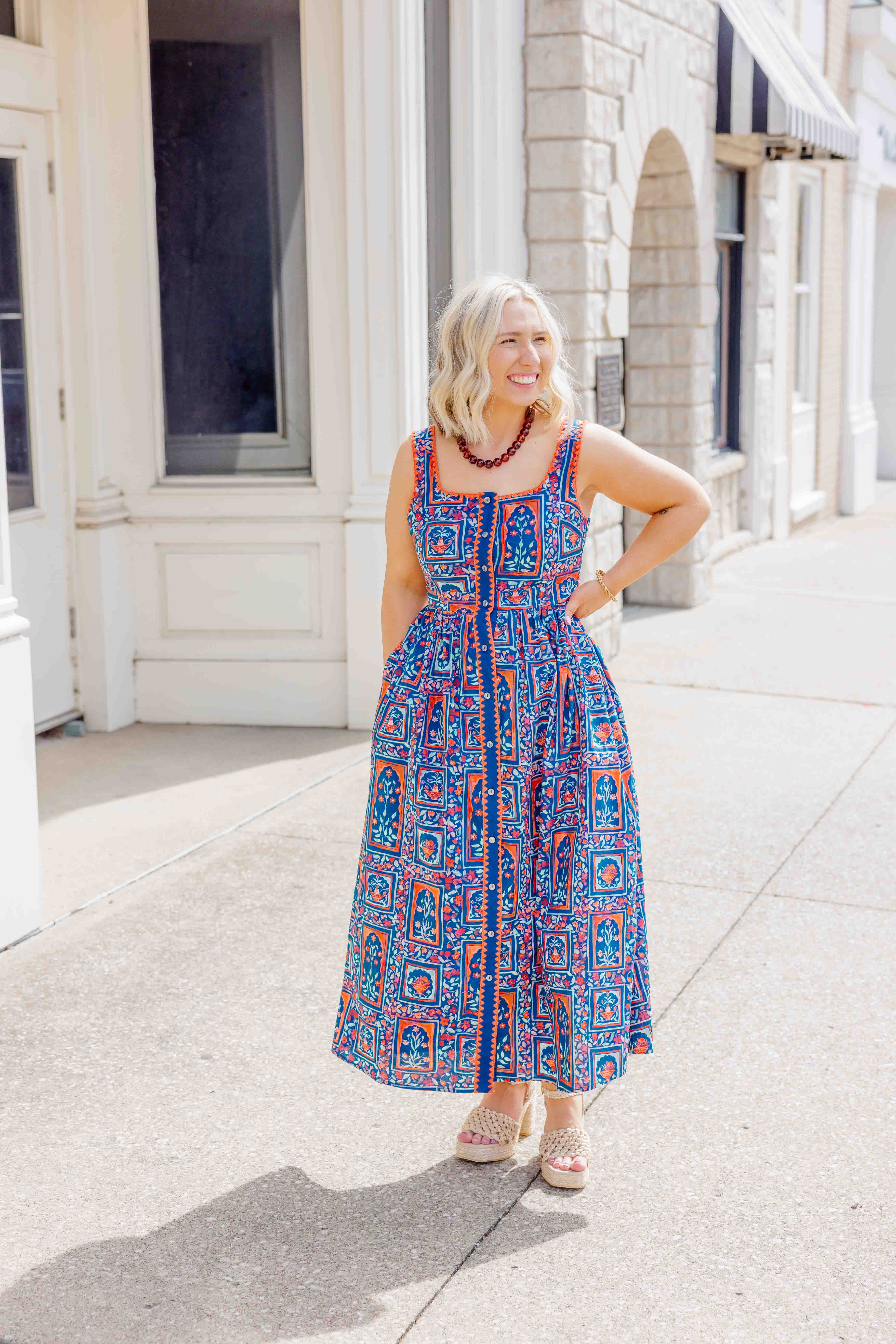 Navy Floral Button Dress