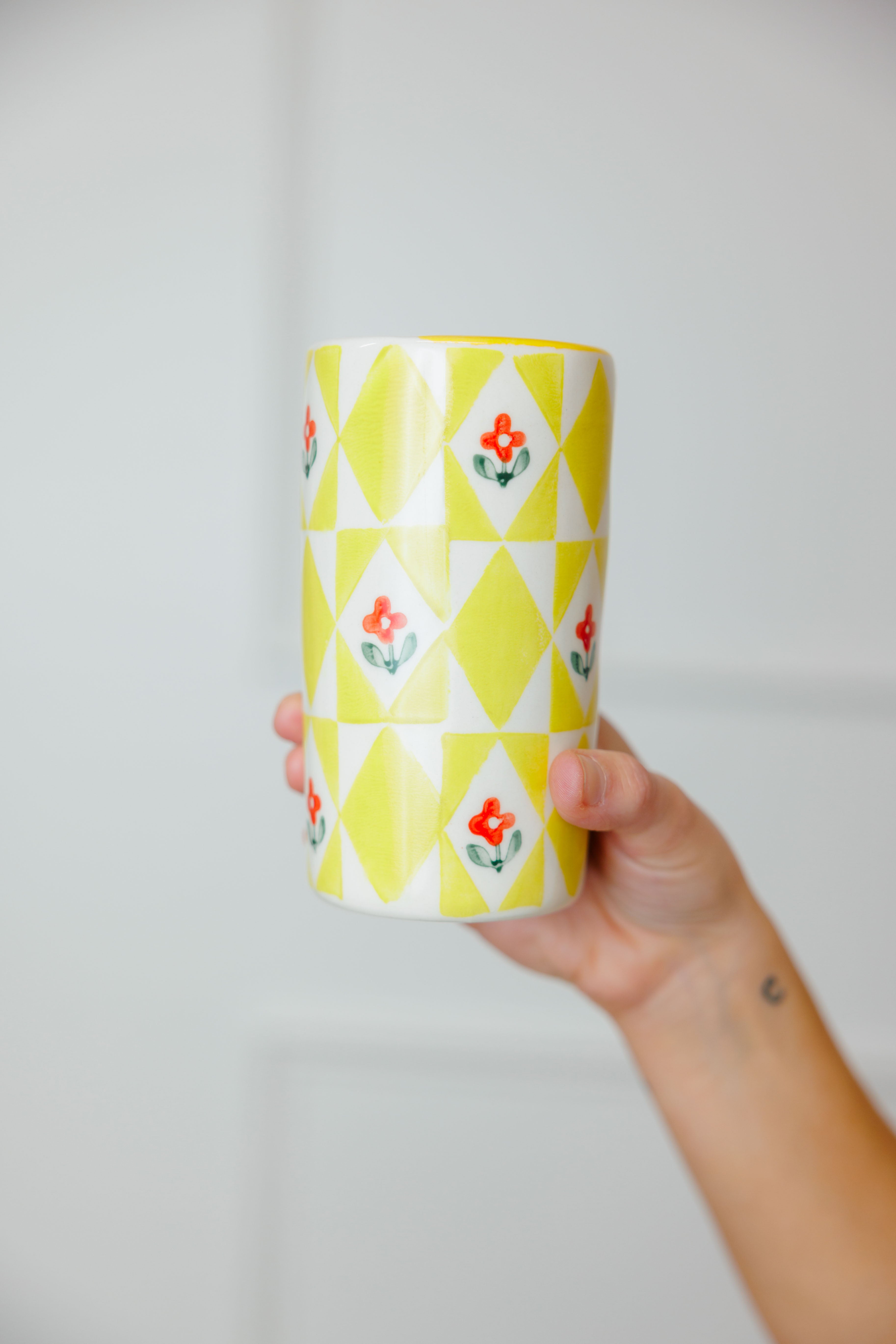 Sunny Bloom Ceramic Coffee Tumbler