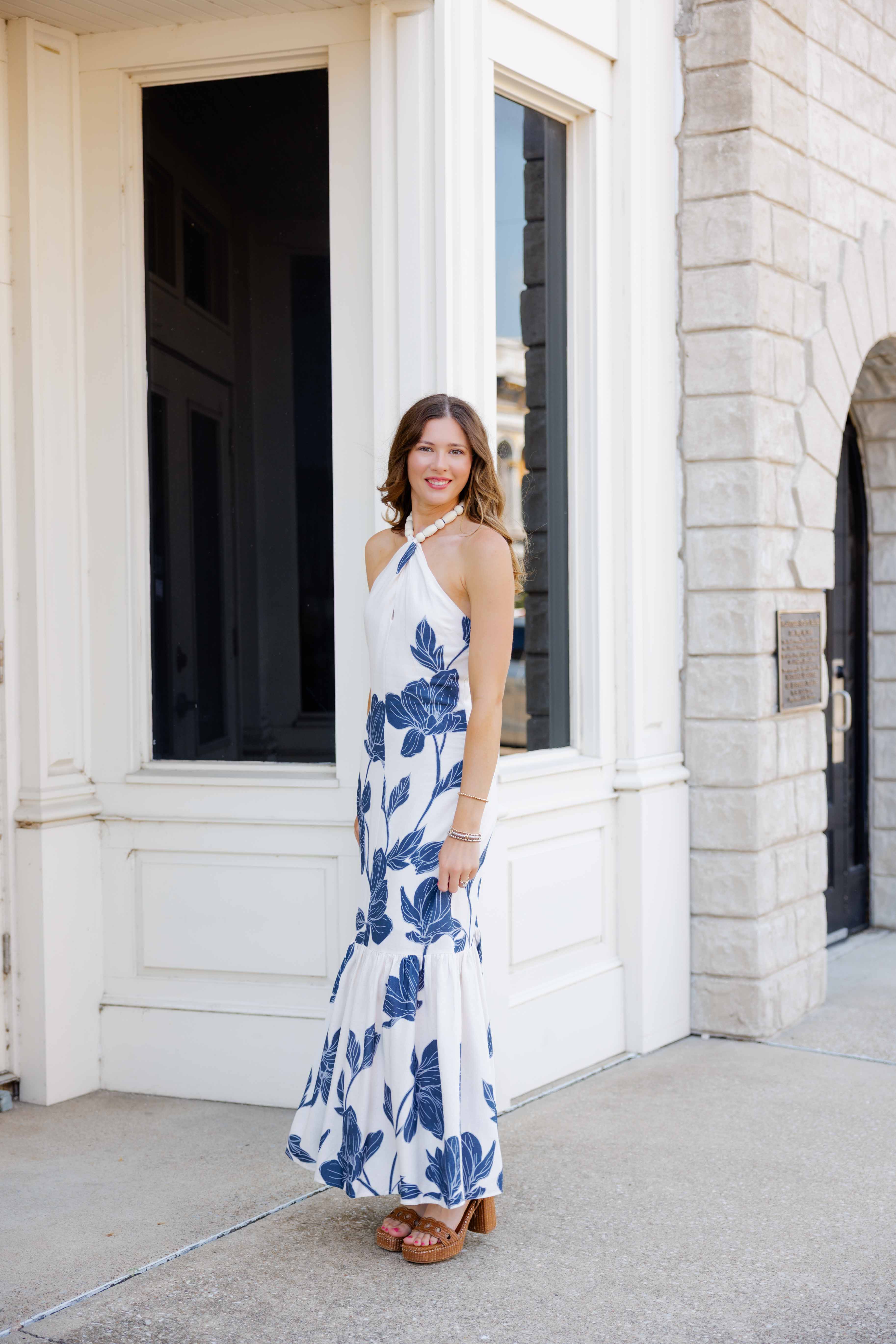Navy Floral Halter Maxi Dress